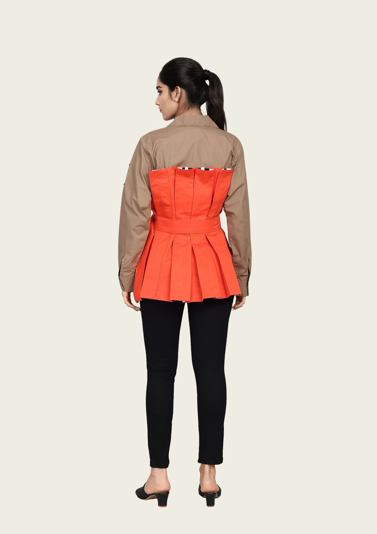 Brown and Orange Cotton Corset Shirt with Embroidery