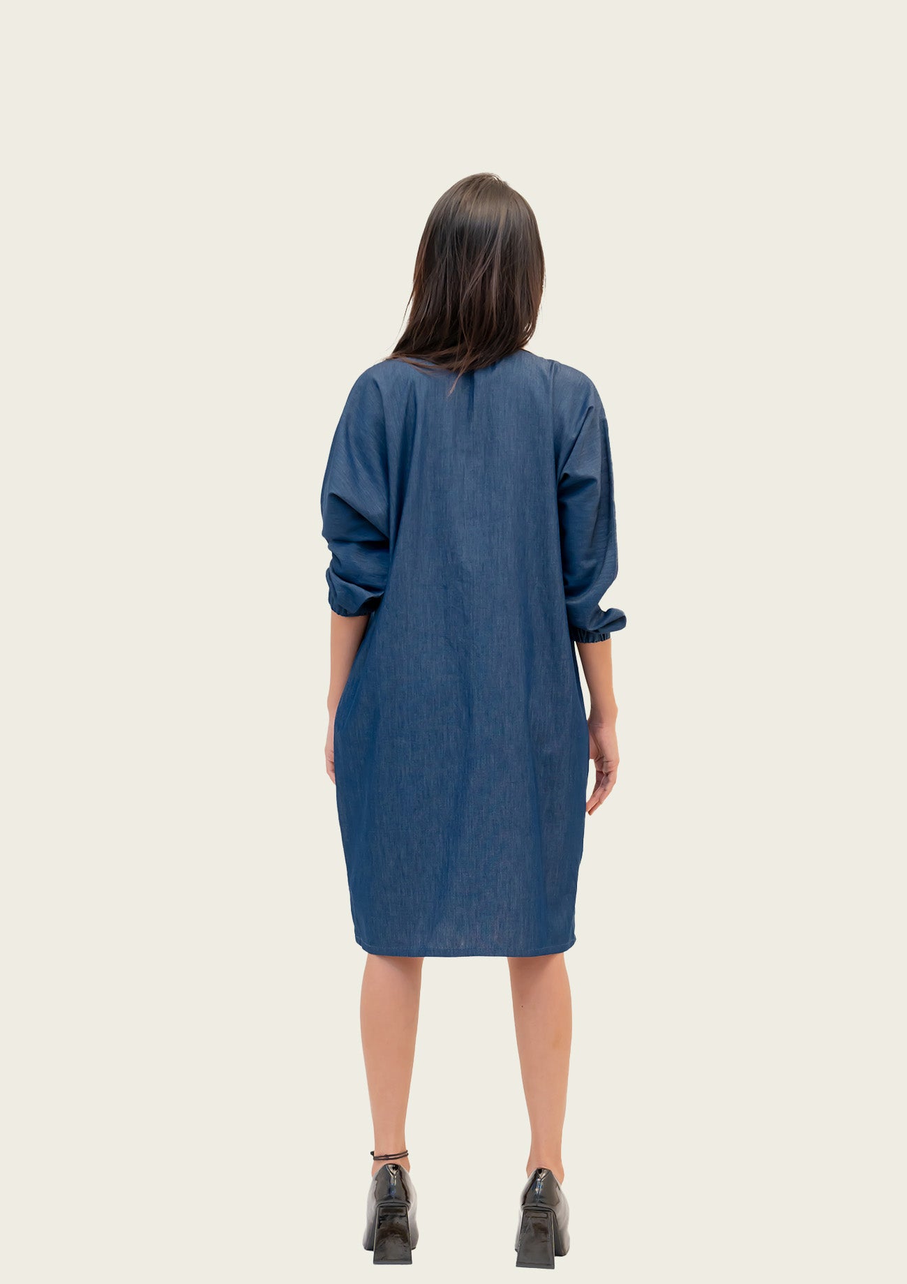 Blue Denim Combo Cotton Dress with Embroidery