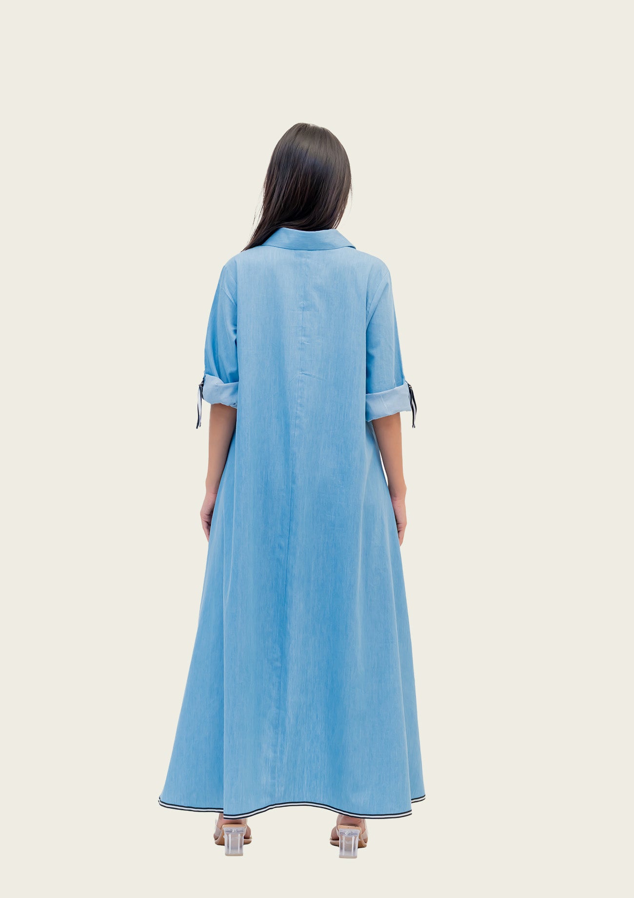 Blue Cotton Denim Tunic and Pants Co-ord set with Print