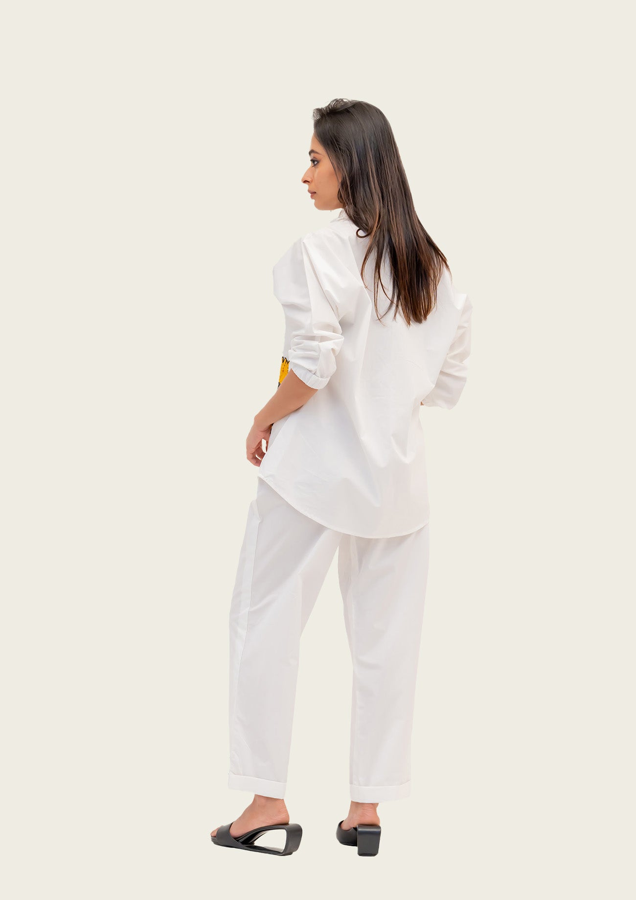 White Cotton Shirt and Pants Co-ord Set with Embroidery