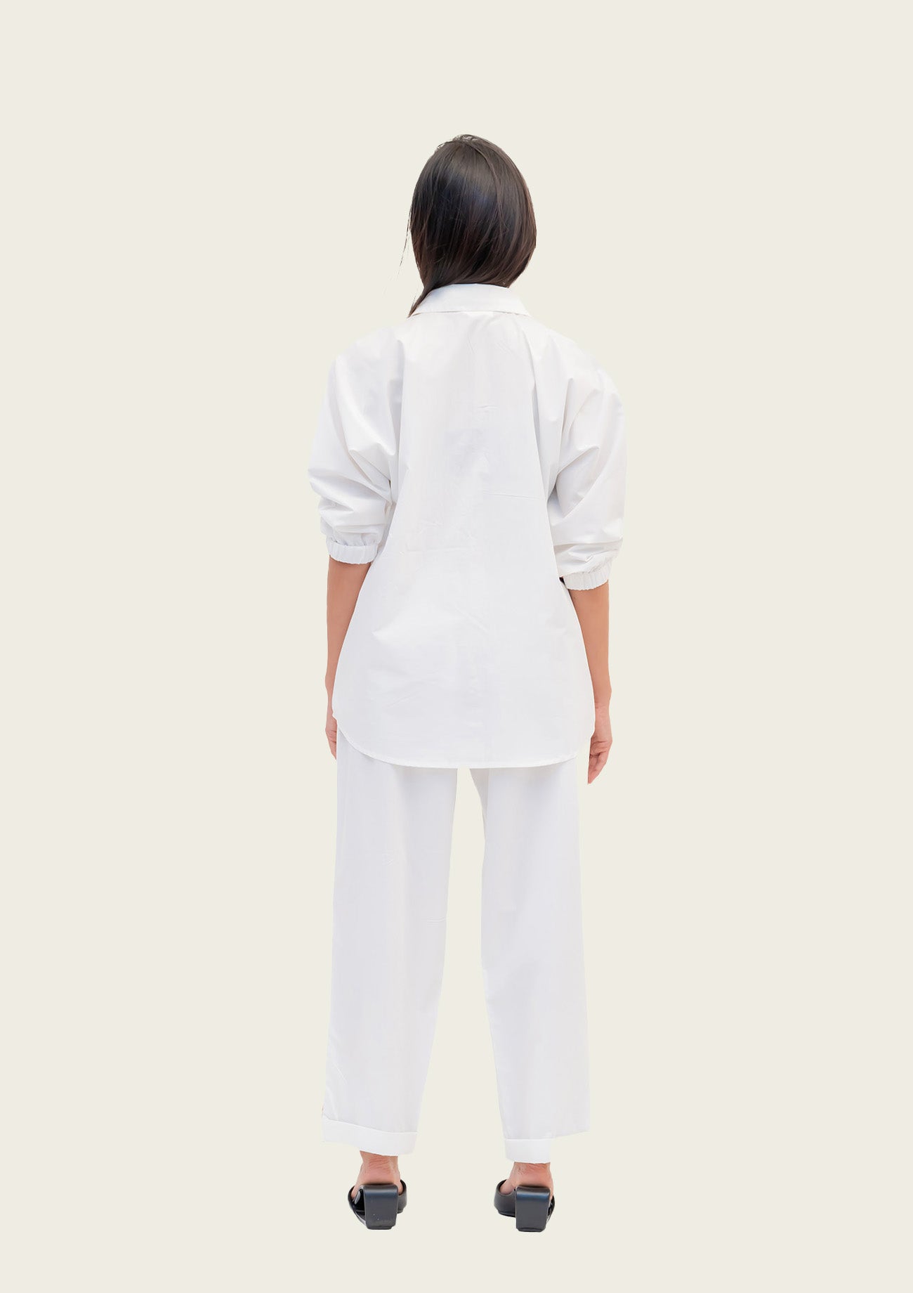 White Cotton Shirt and Pants Co-ord Set with Embroidery