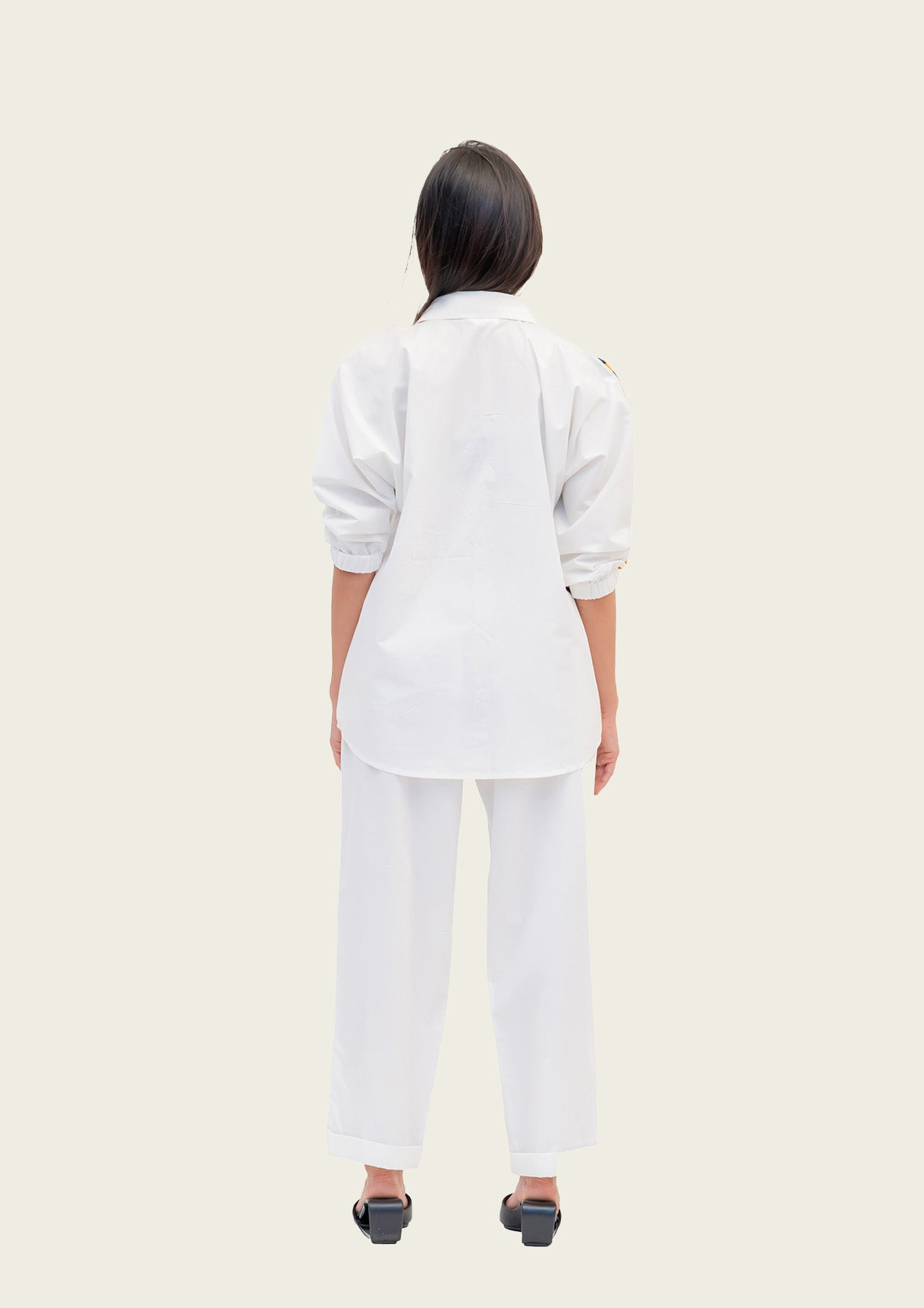 White Cotton Shirt and Pants Co-ord Set with Embroidery