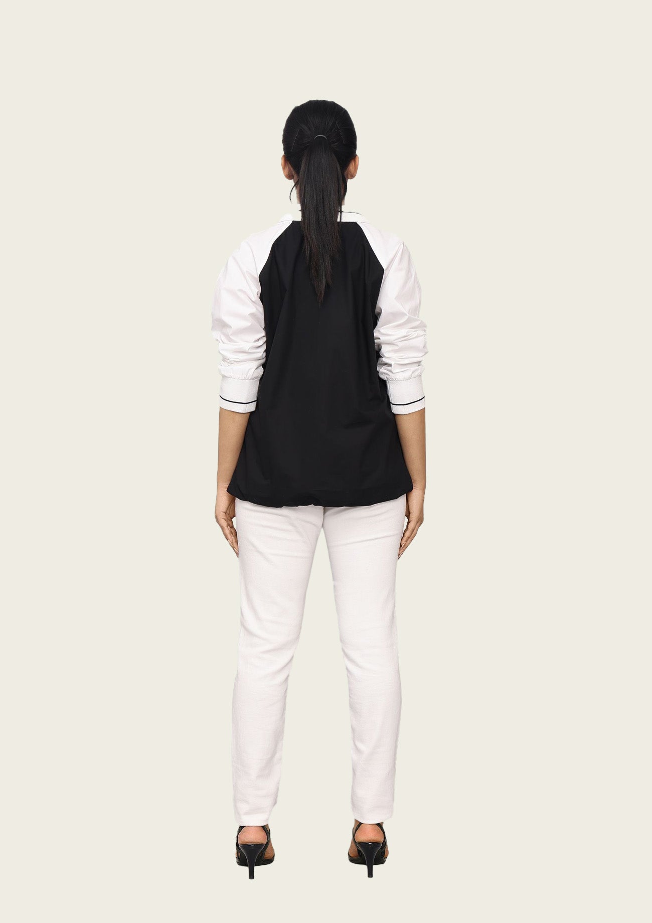 Black and White Cotton Bomber Shirt with Embroidery