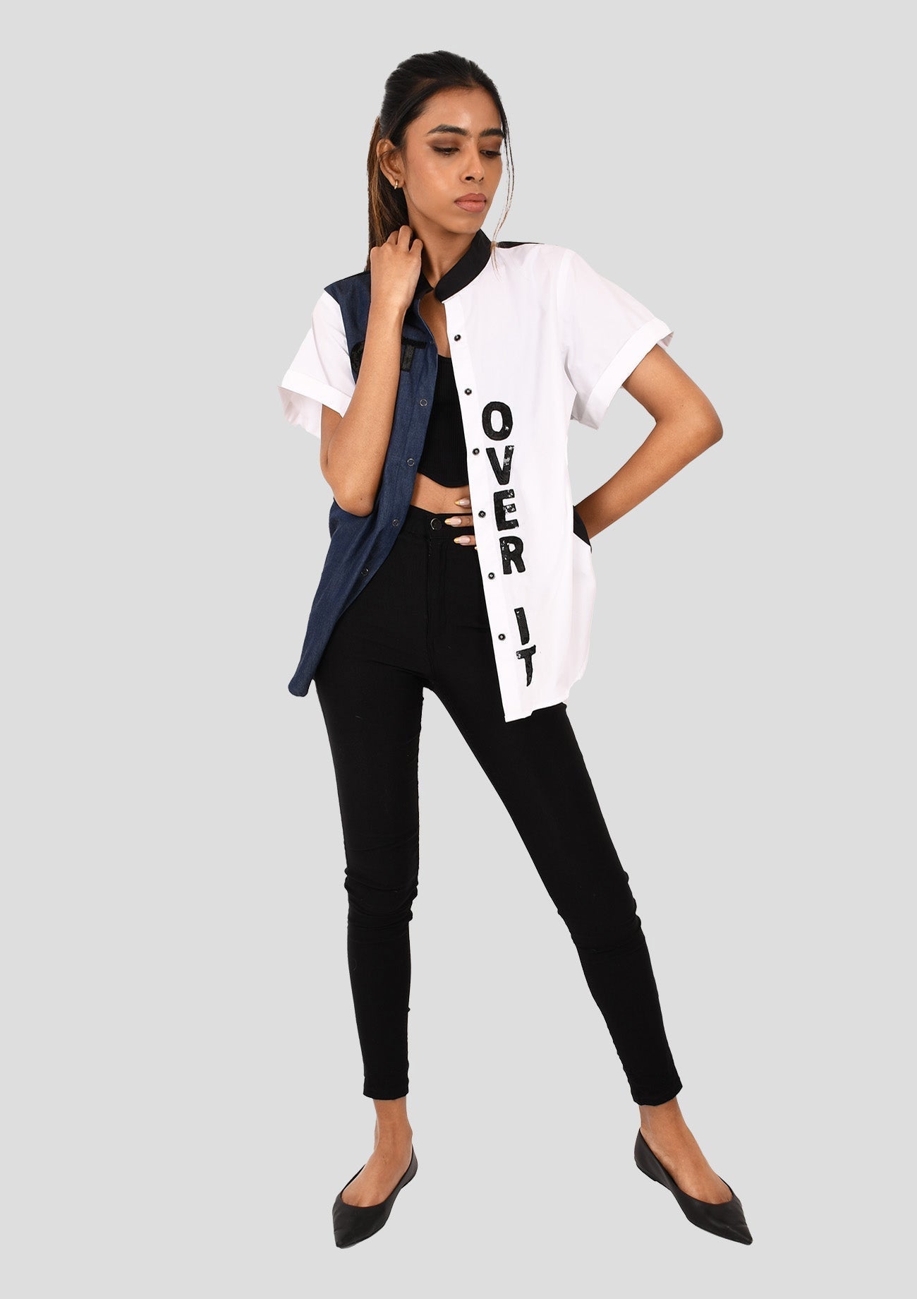 White & Denim Comfort Fit Cotton Short Sleeve Shirt