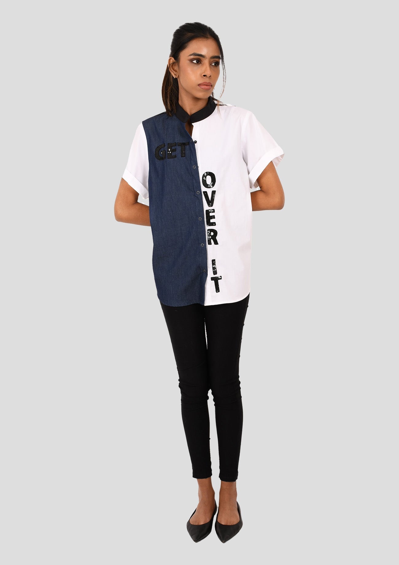 White & Denim Comfort Fit Cotton Short Sleeve Shirt