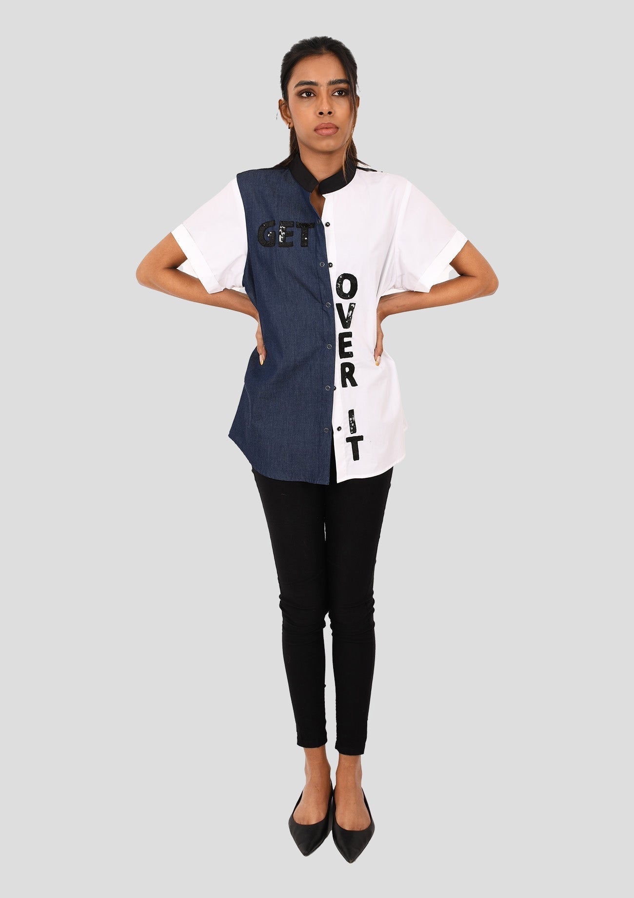 White & Denim Comfort Fit Cotton Short Sleeve Shirt