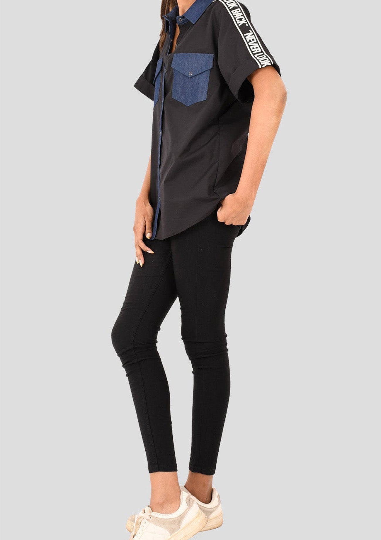 Black Cotton Comfort Fit Shirt with Short Sleeves