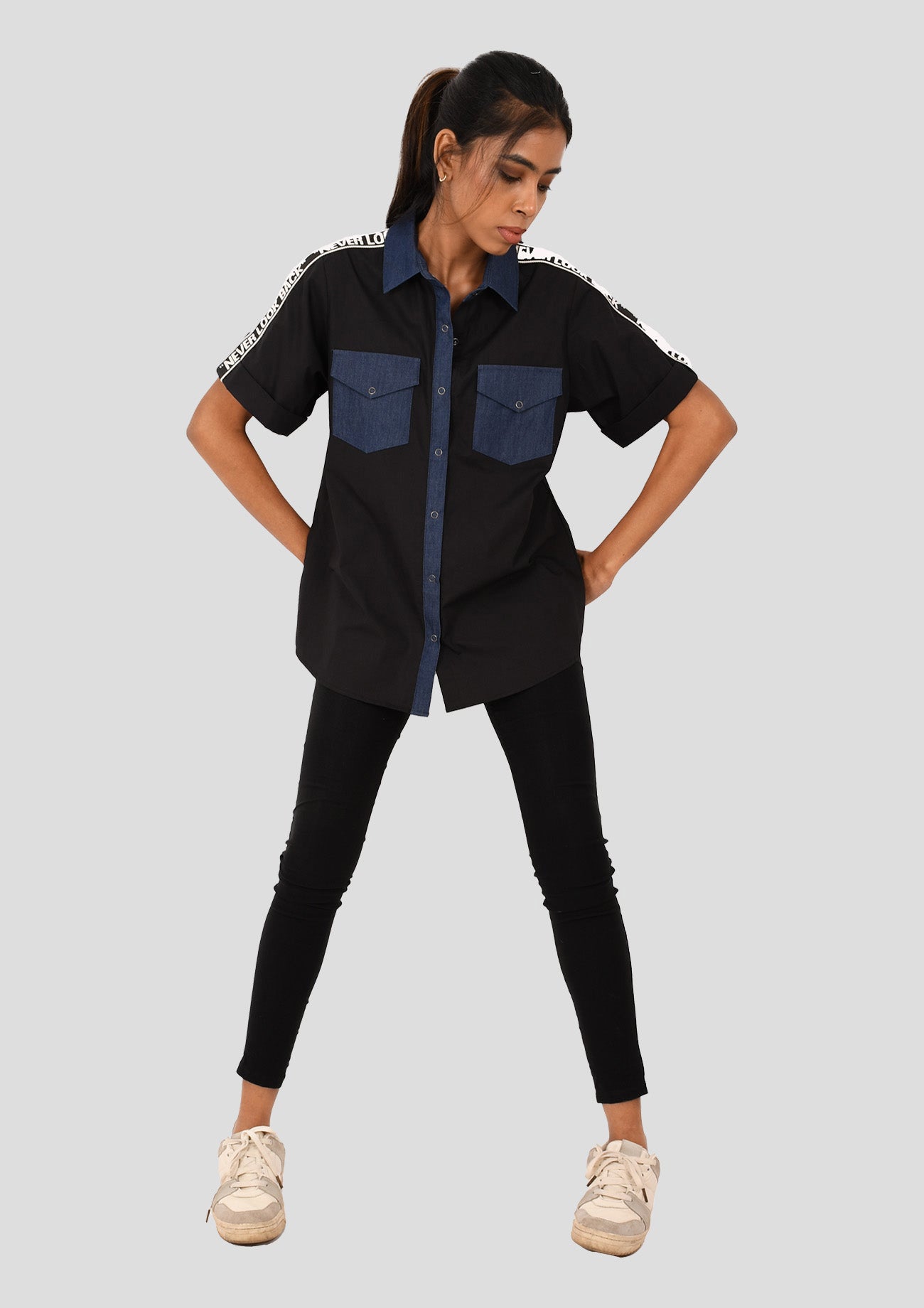Black Cotton Comfort Fit Shirt with Short Sleeves