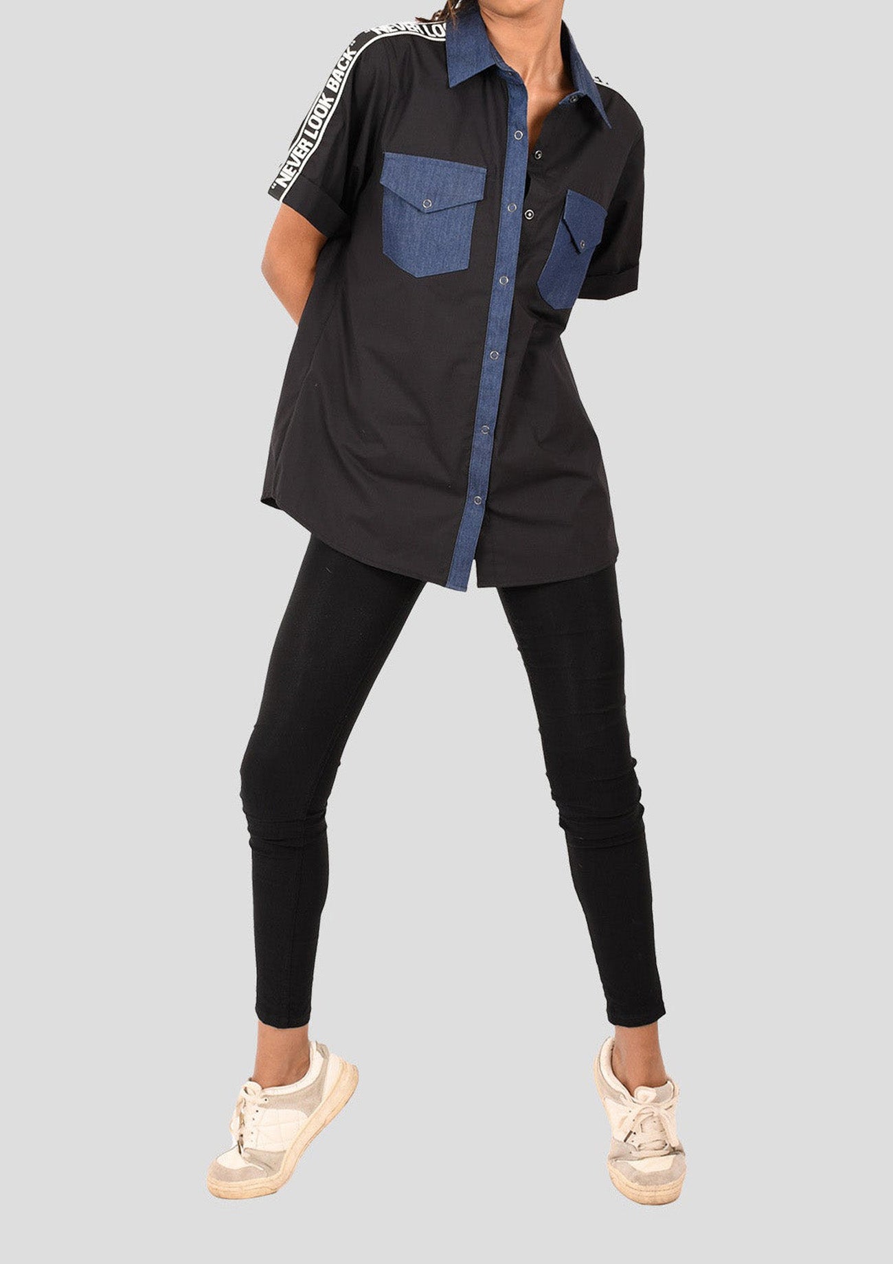 Black Cotton Comfort Fit Shirt with Short Sleeves