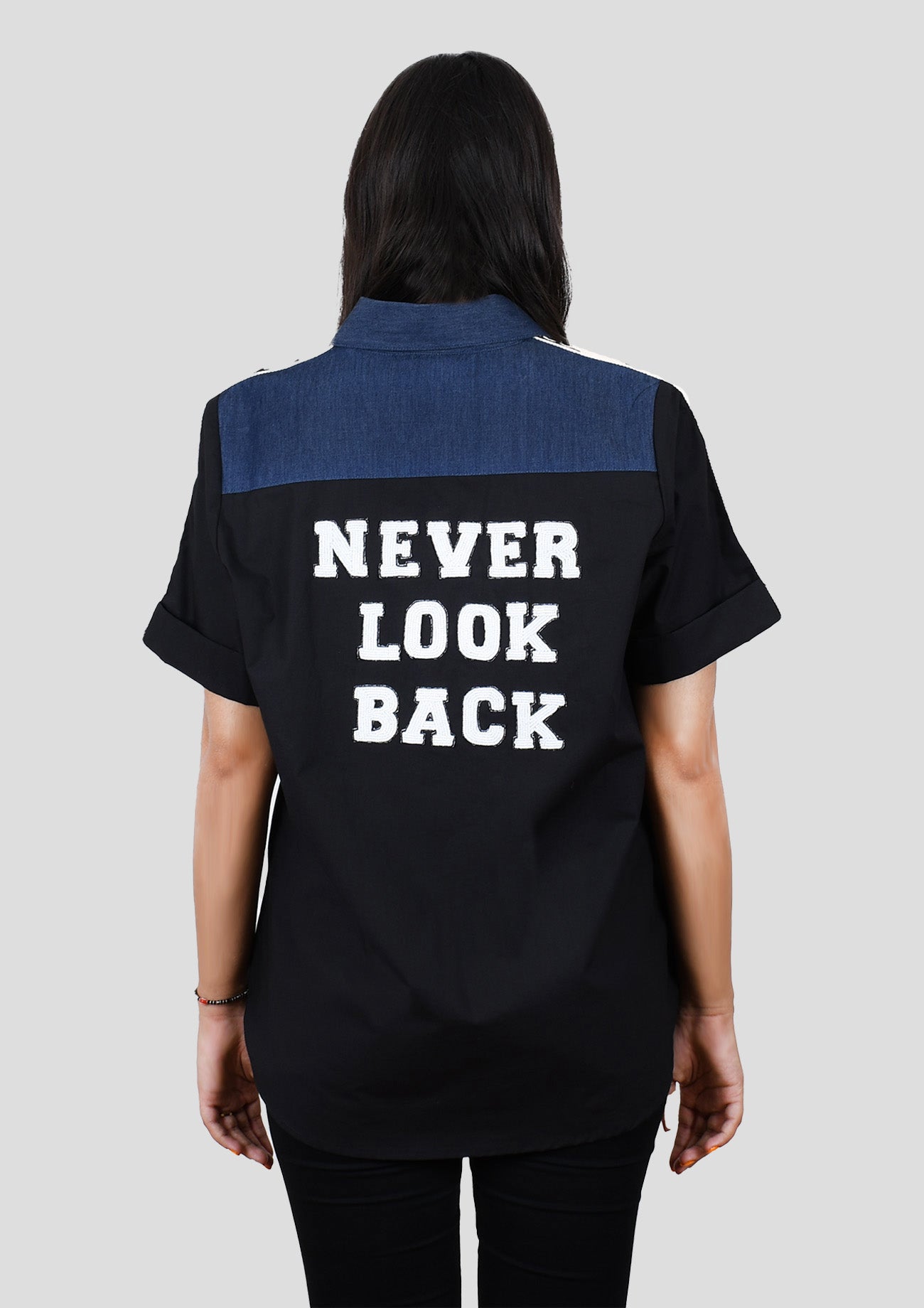 Black Cotton Comfort Fit Shirt with Short Sleeves