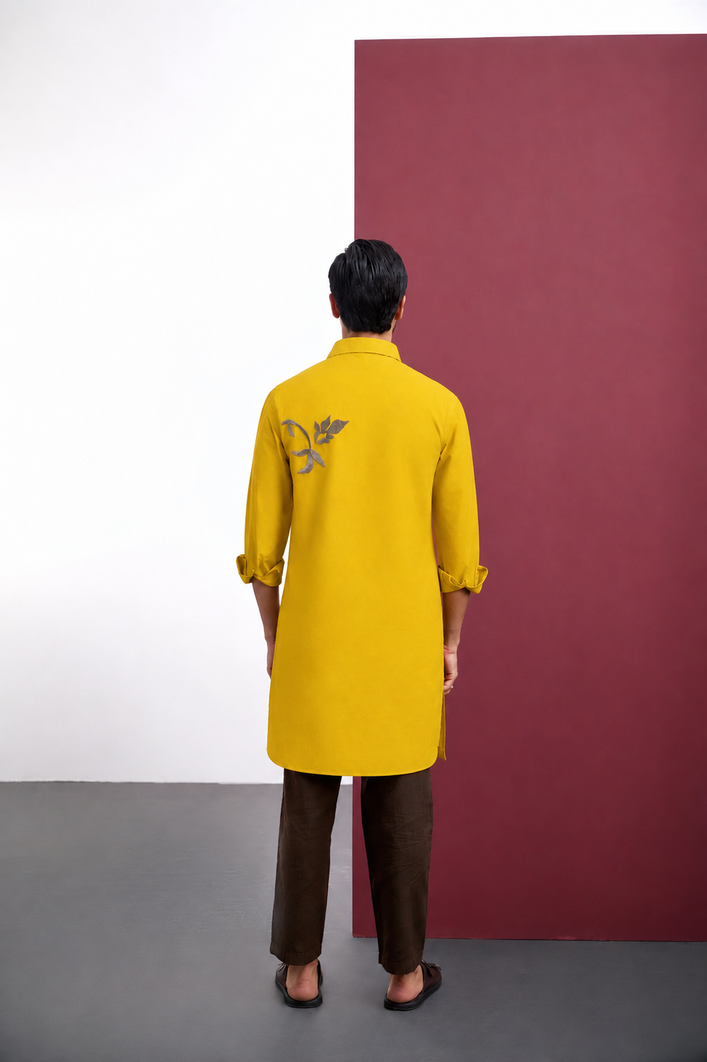 MUSTARD COTTON VELVET APPLIQUE KURTA
