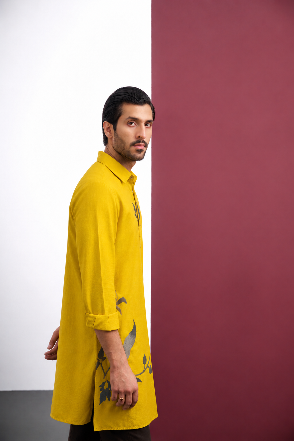 MUSTARD COTTON VELVET APPLIQUE KURTA
