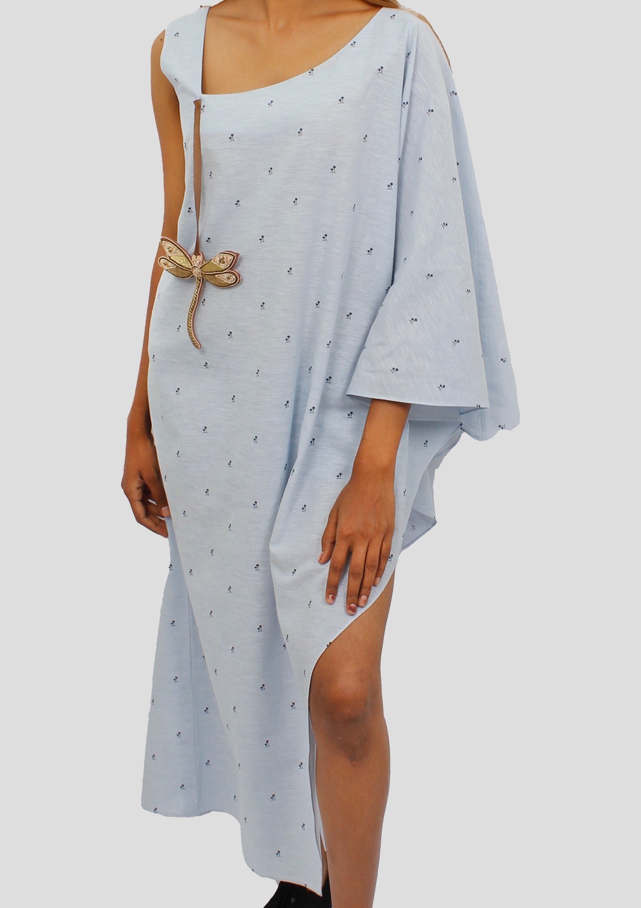 Sky Blue Cotton One Sleeve Asymmetrical Tunic Top