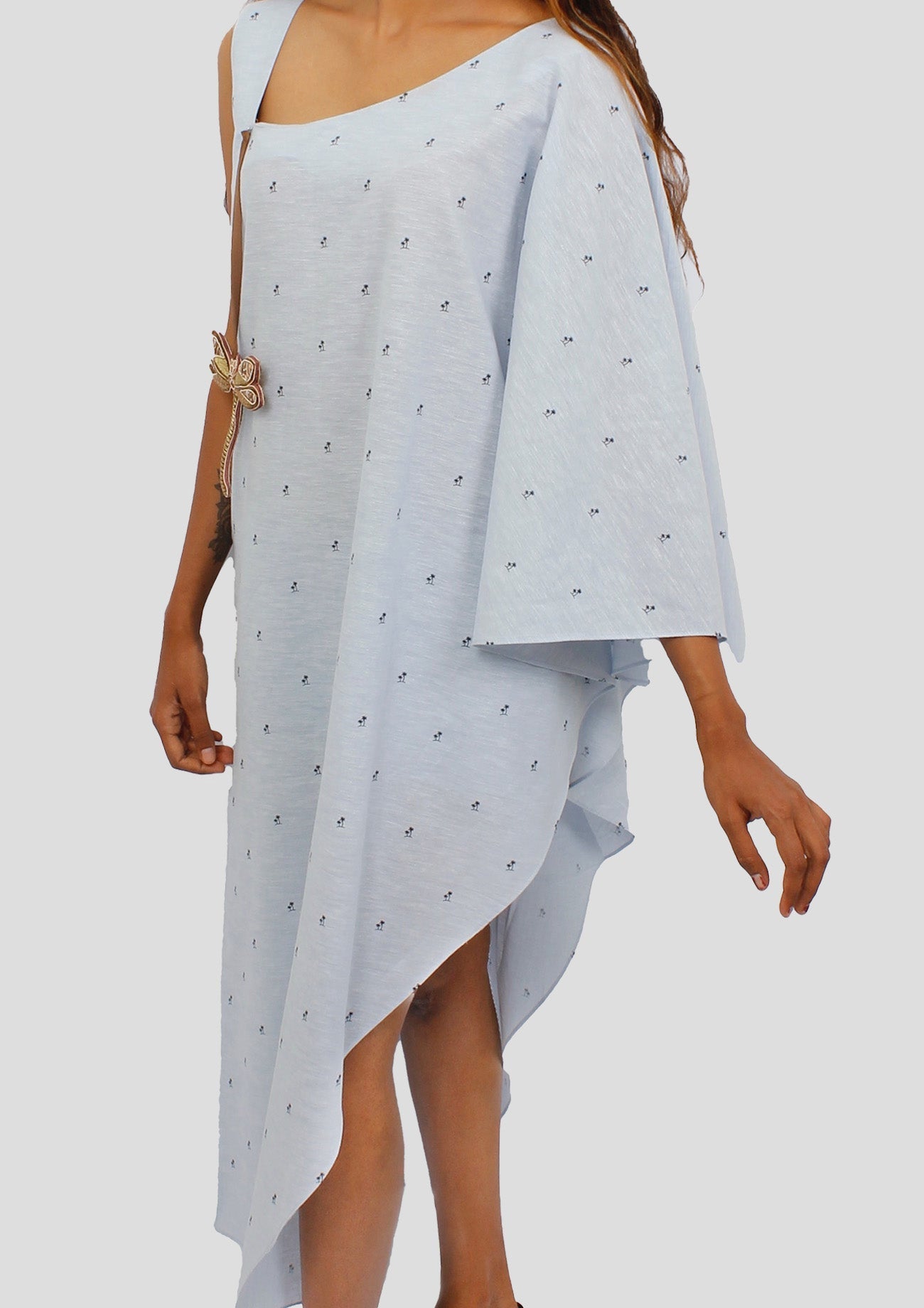 Sky Blue Cotton One Sleeve Asymmetrical Tunic Top