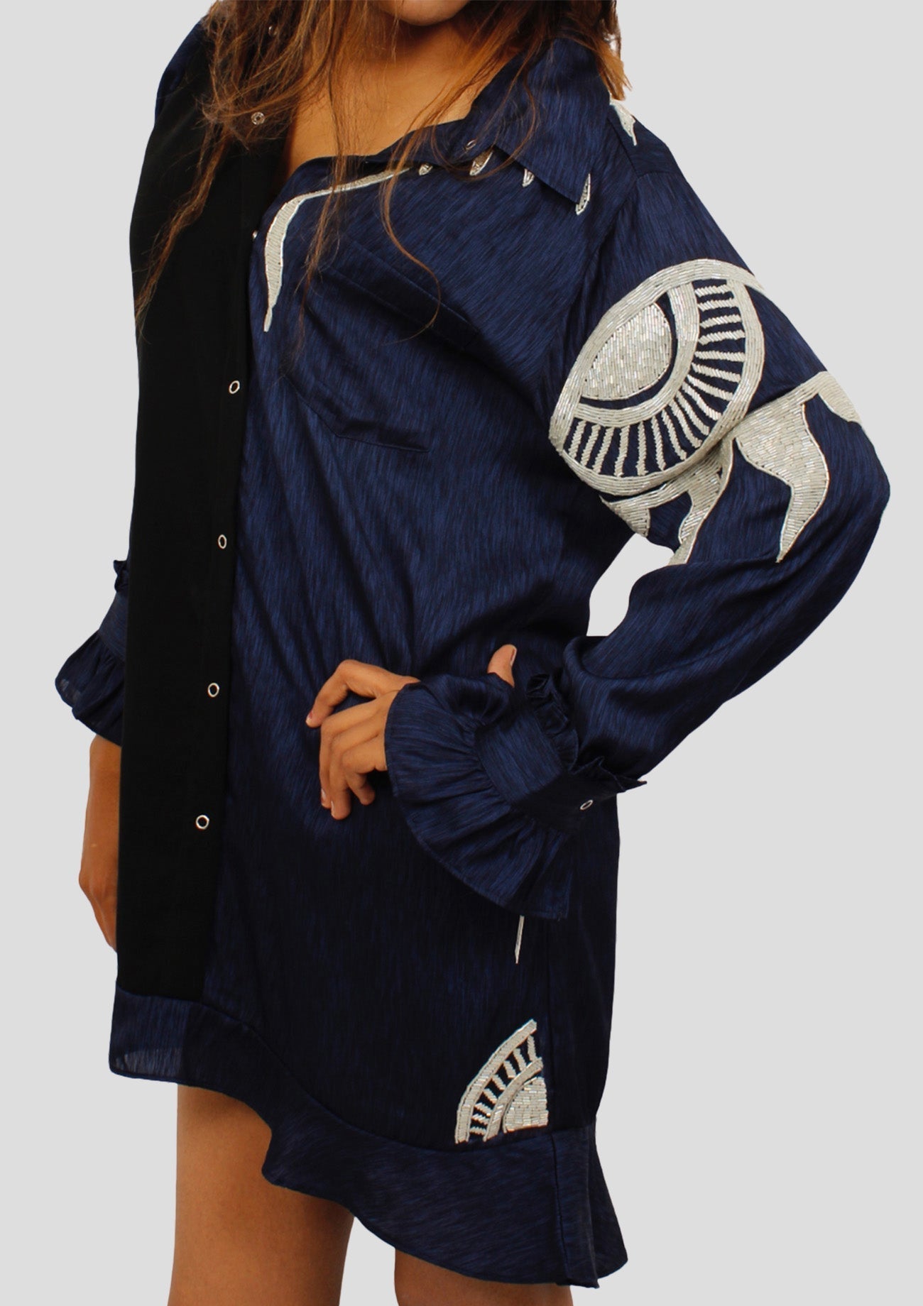 Buy Navy Black One Piece Cotton Dress with Full Sleeves