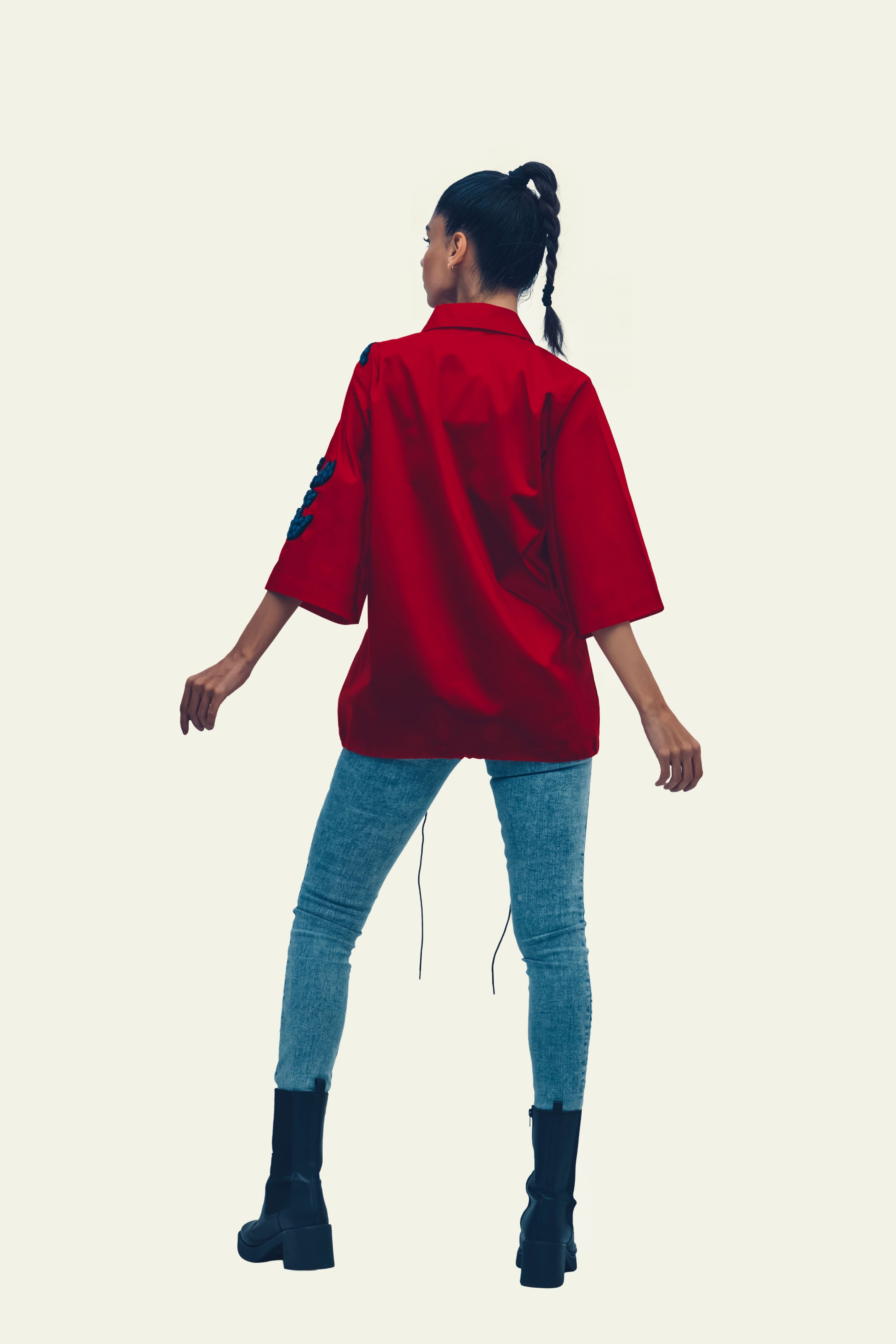 Red Cotton Shirt with Embroidery
