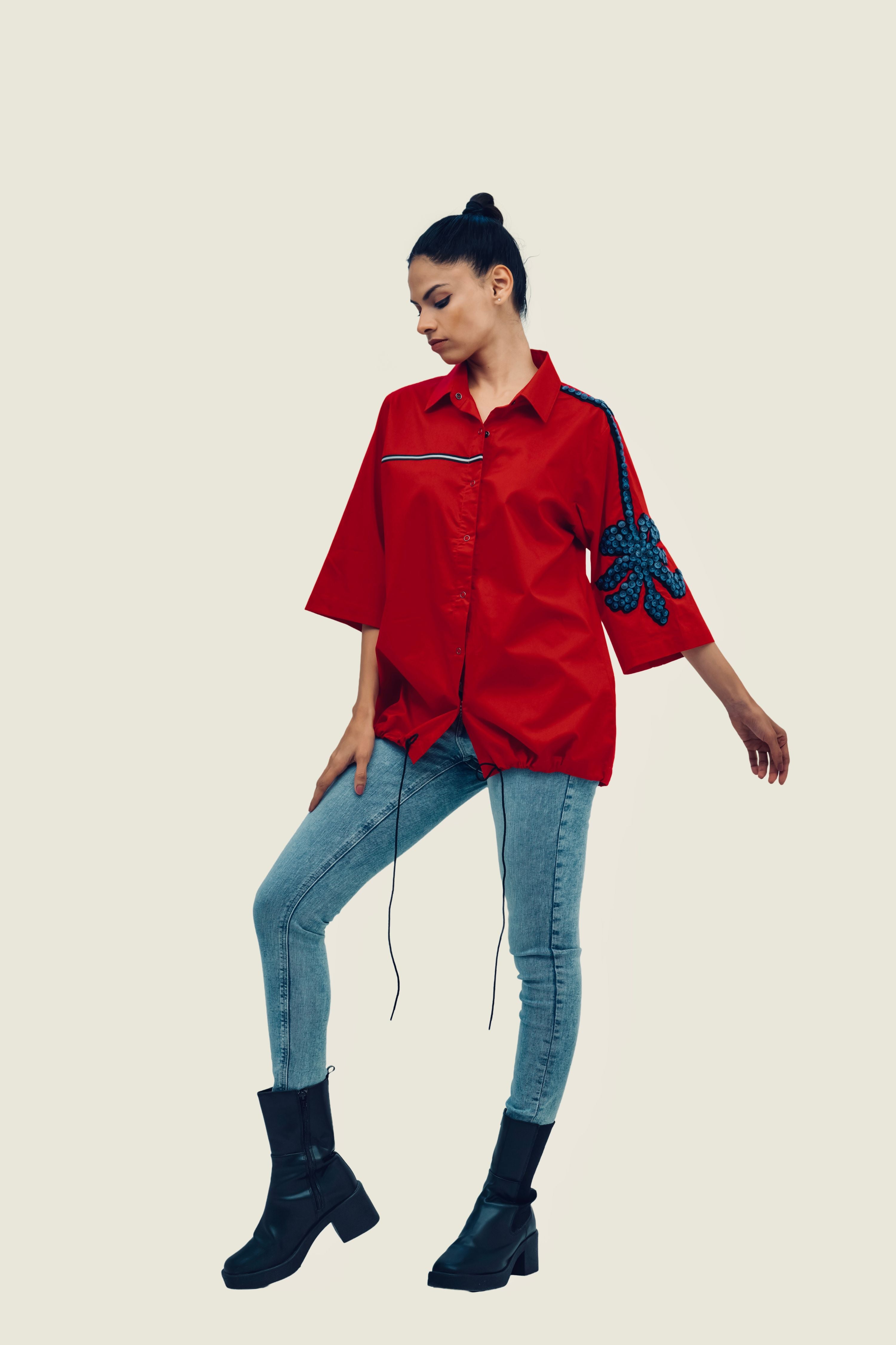 Red Cotton Shirt with Embroidery