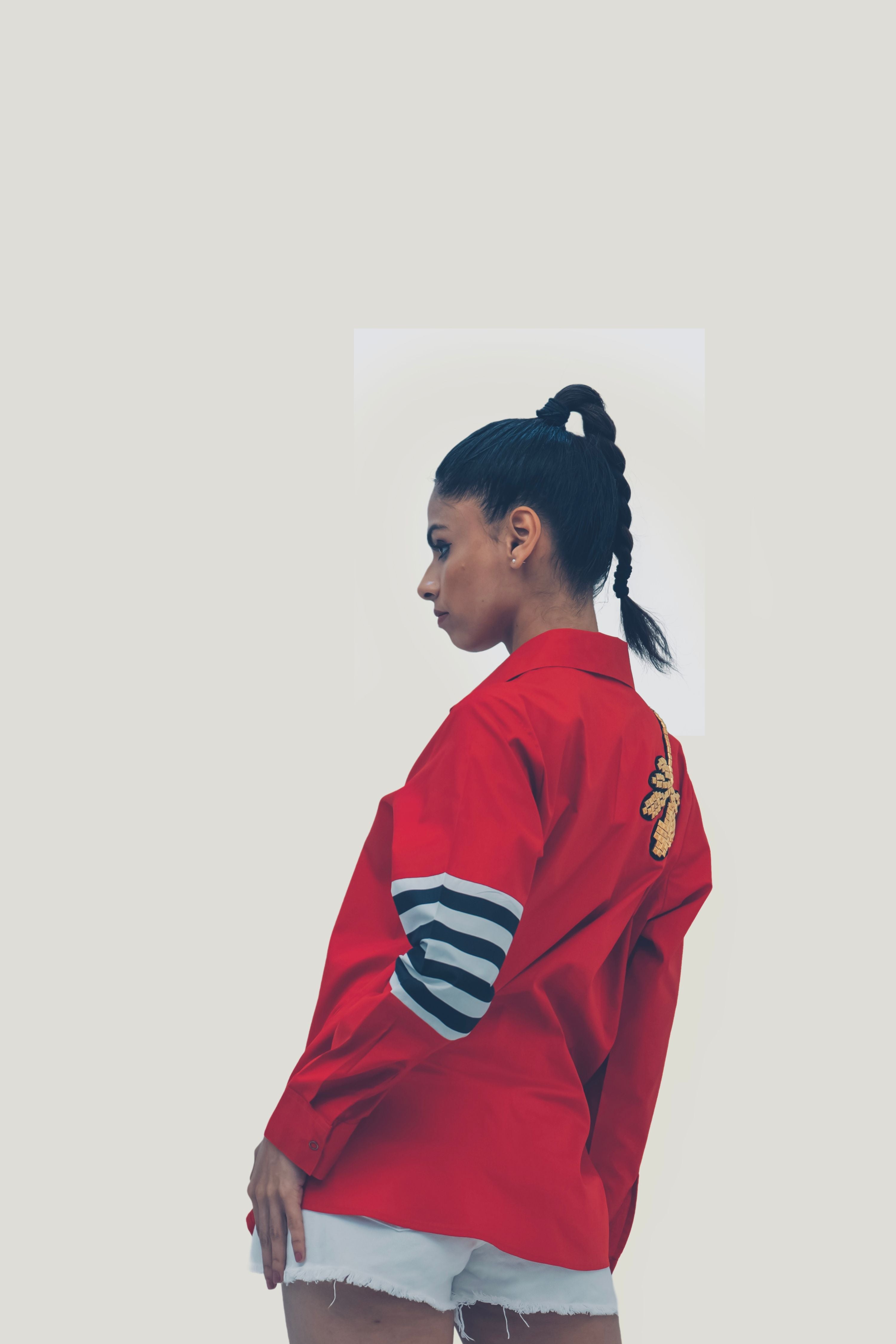 Red Cotton Shirt with Embroidery