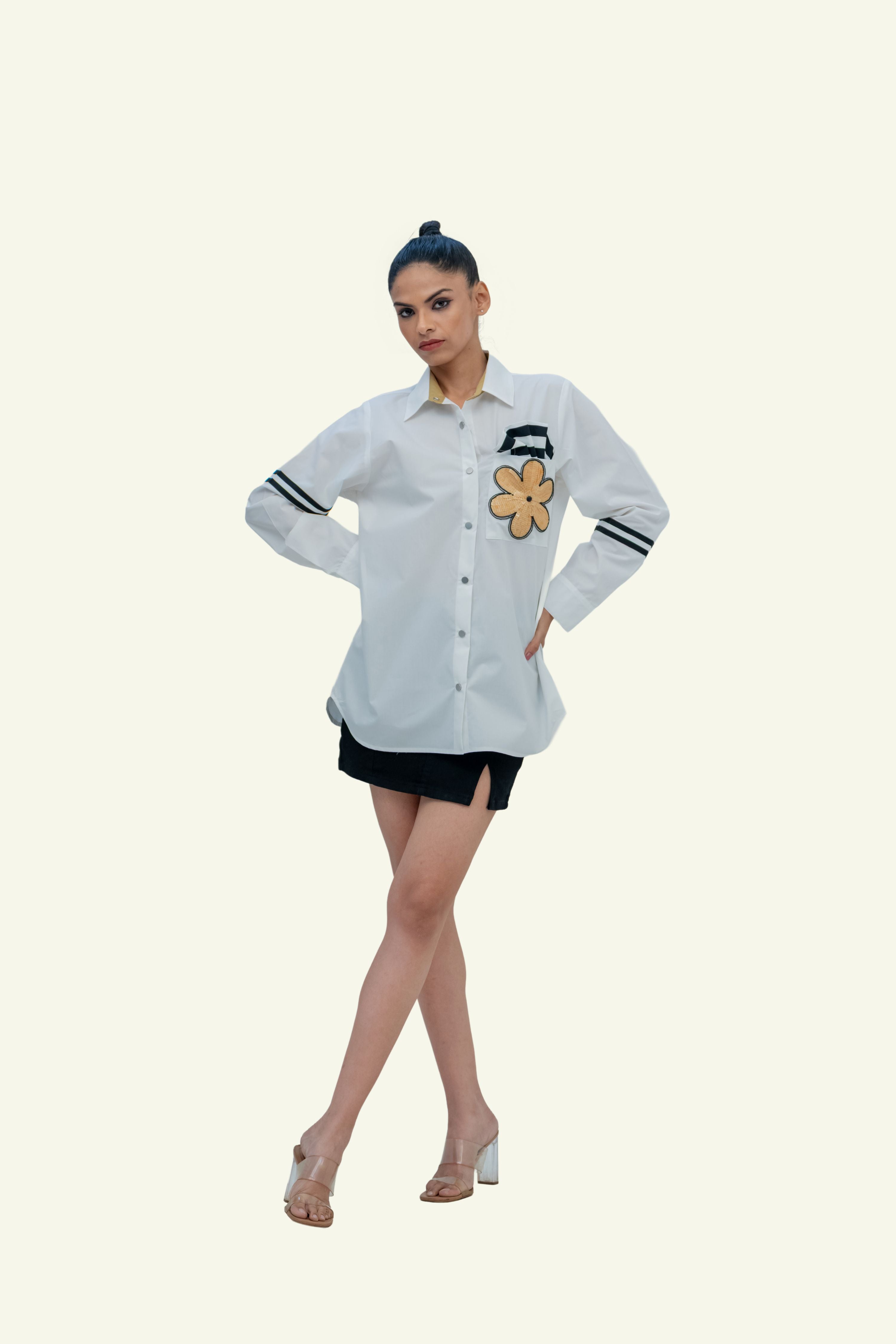 White Cotton Shirt with Embroidery