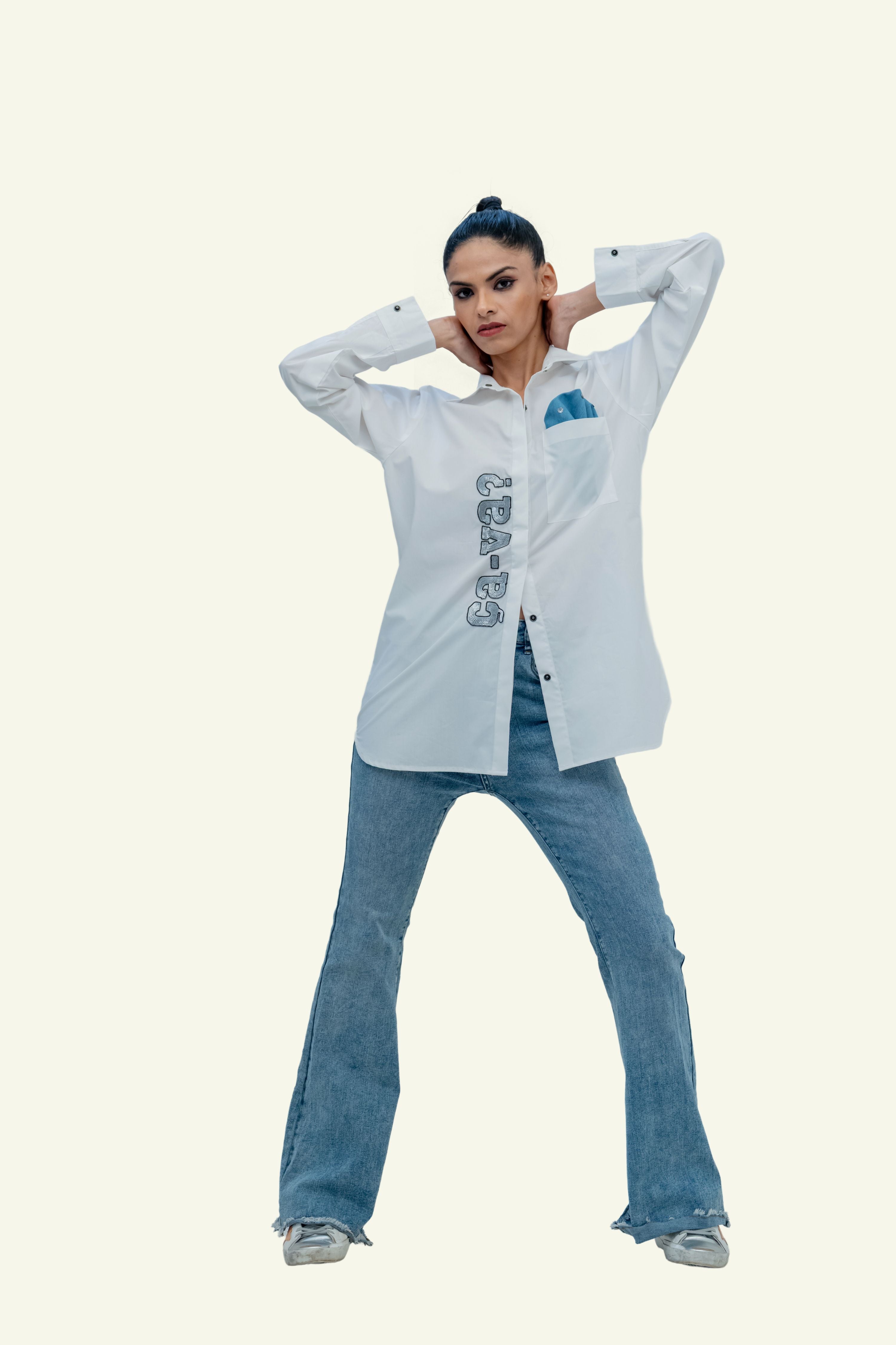 White Cotton Shirt with Embroidery