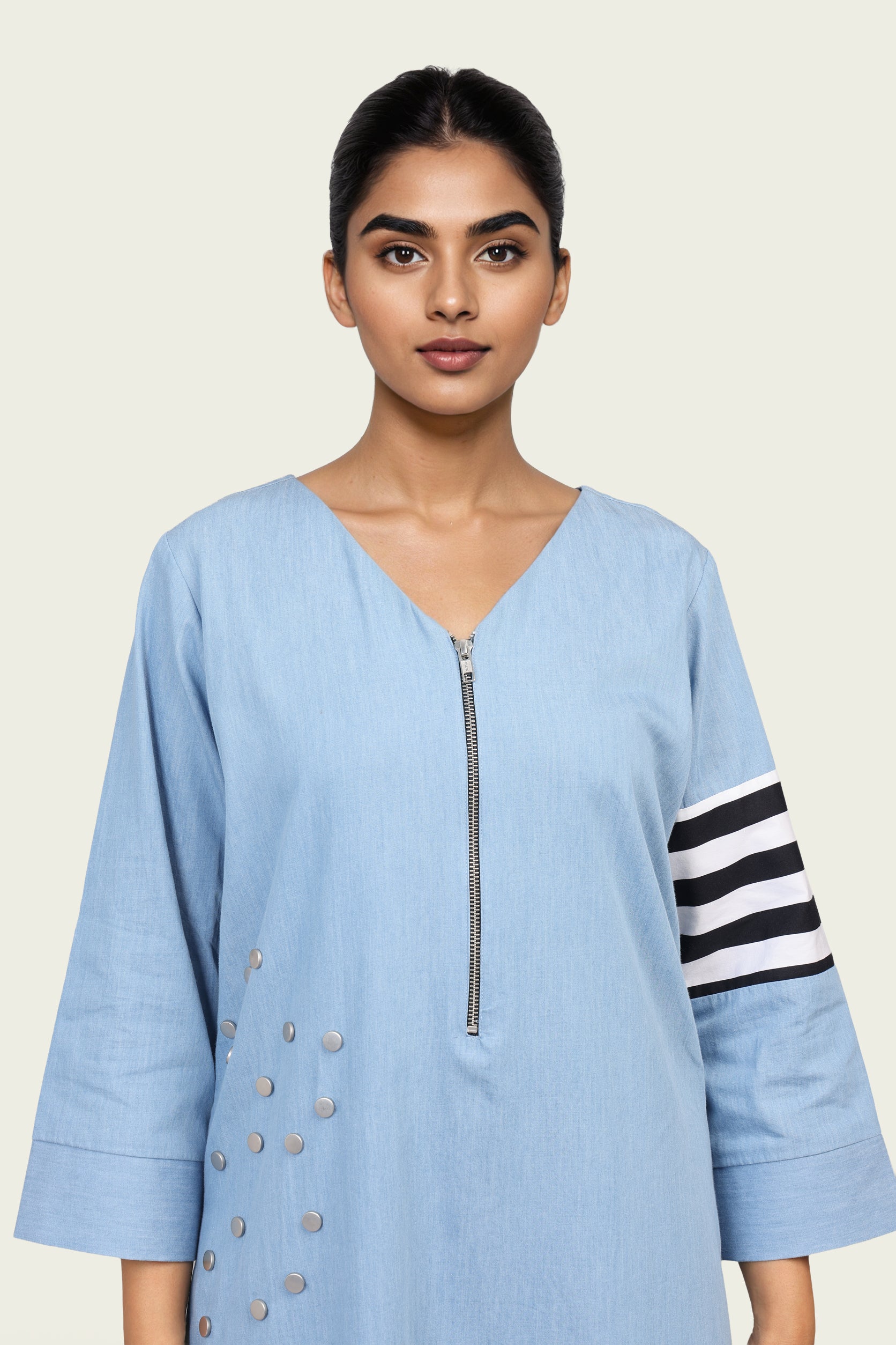 Blue Cotton Denim Midi Dress