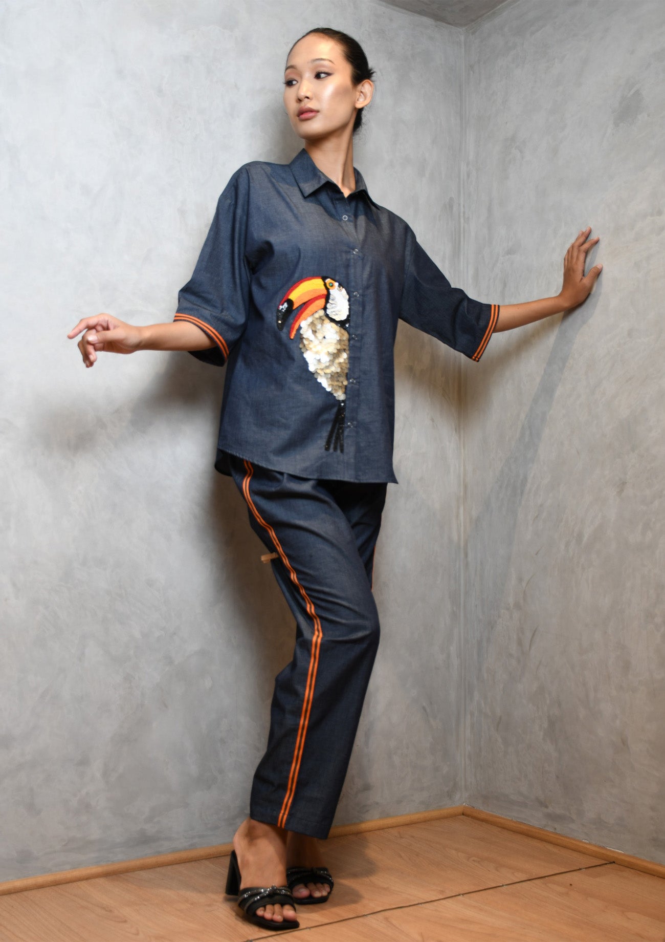 Denim Co-ord Set with Oversized Shirt and Straight Pants