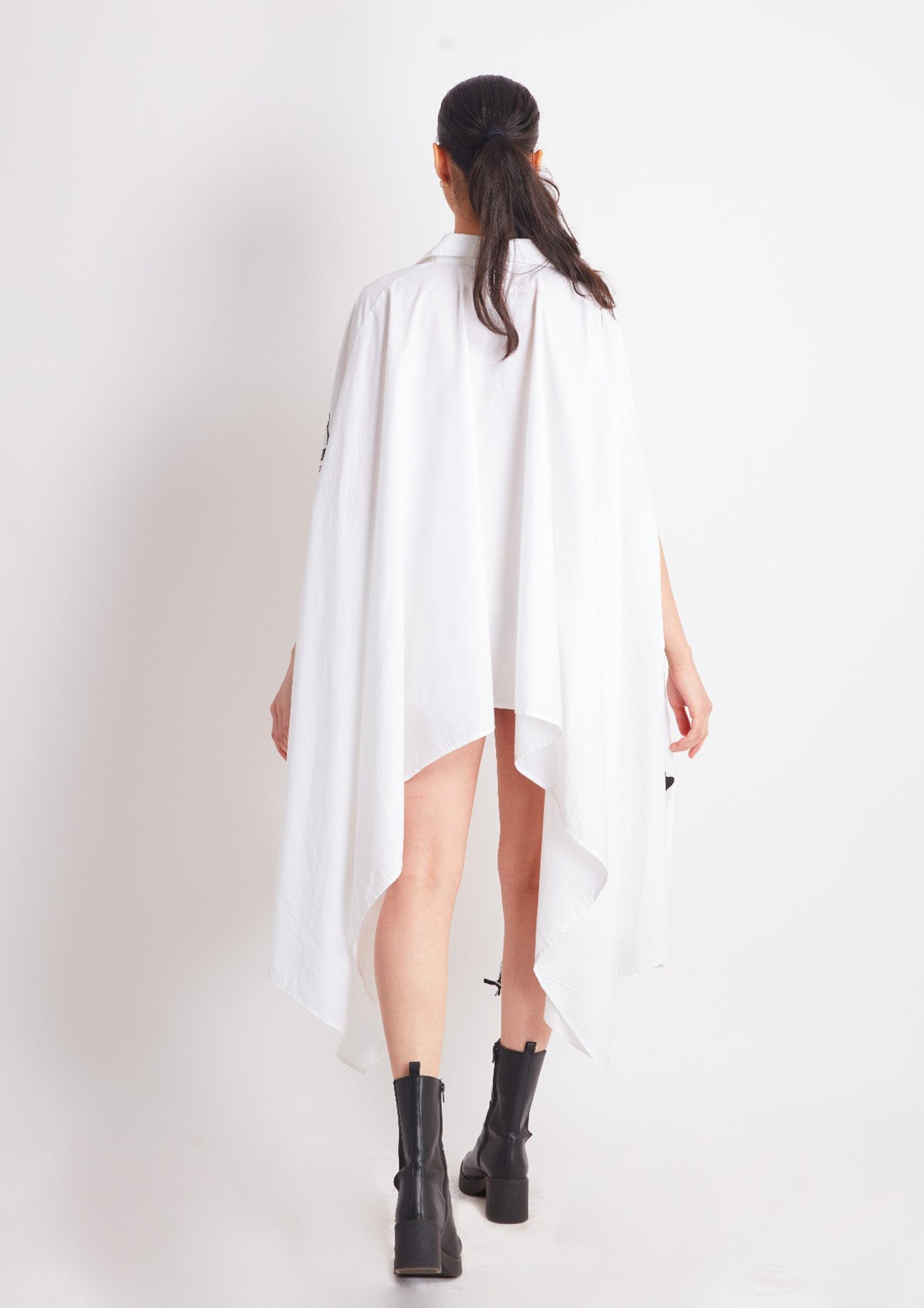 White Drawstring Cape with Applique Motifs