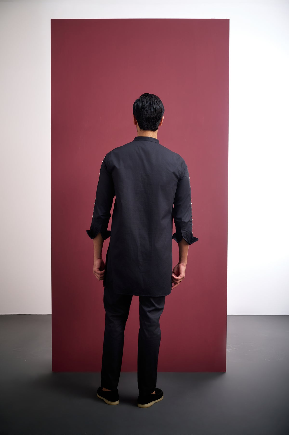 BLACK COTTON KURTA WITH STUD WORK