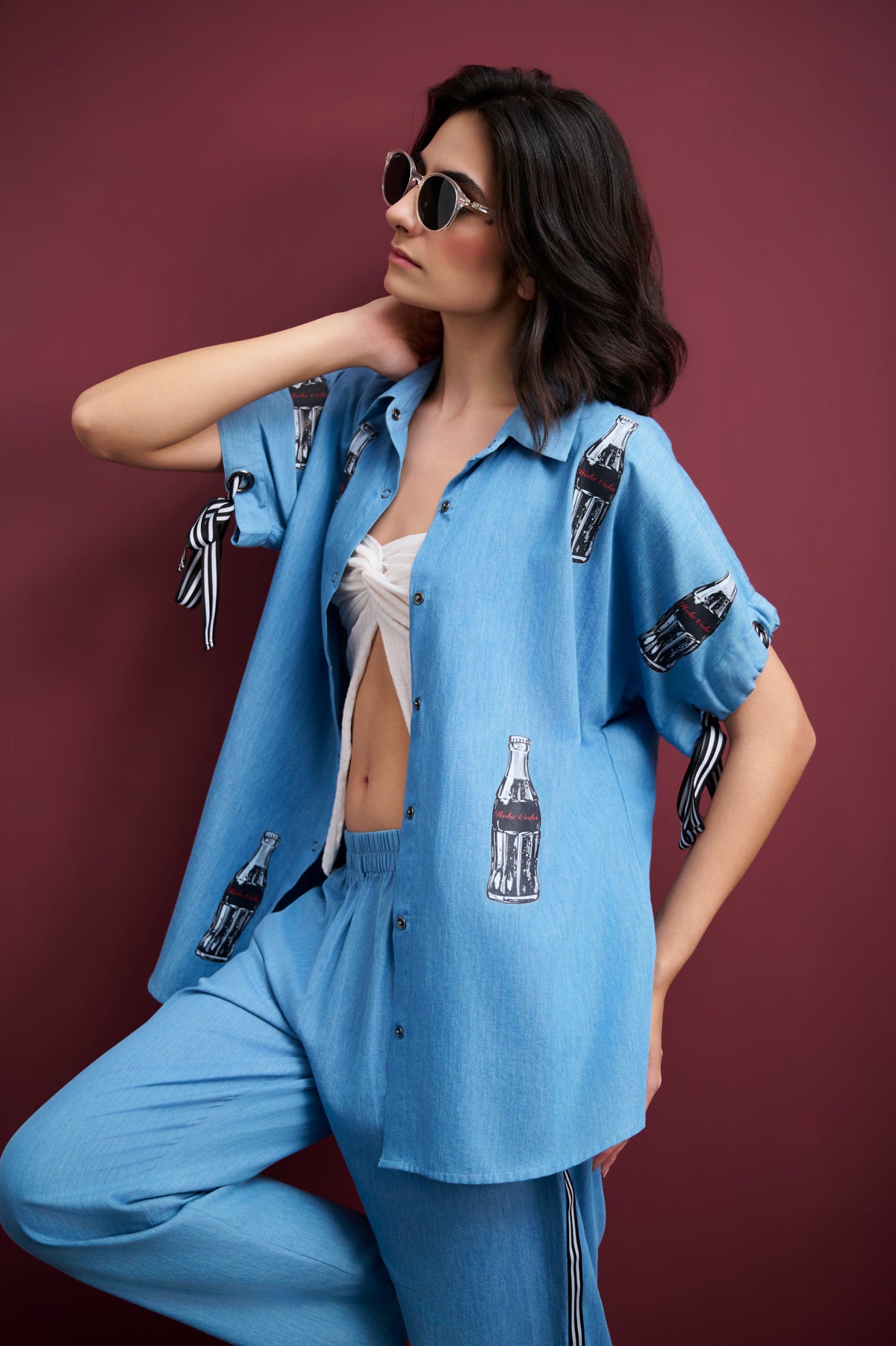 ICE-WASHED DENIM POP-ART PRINT CO-ORD SET