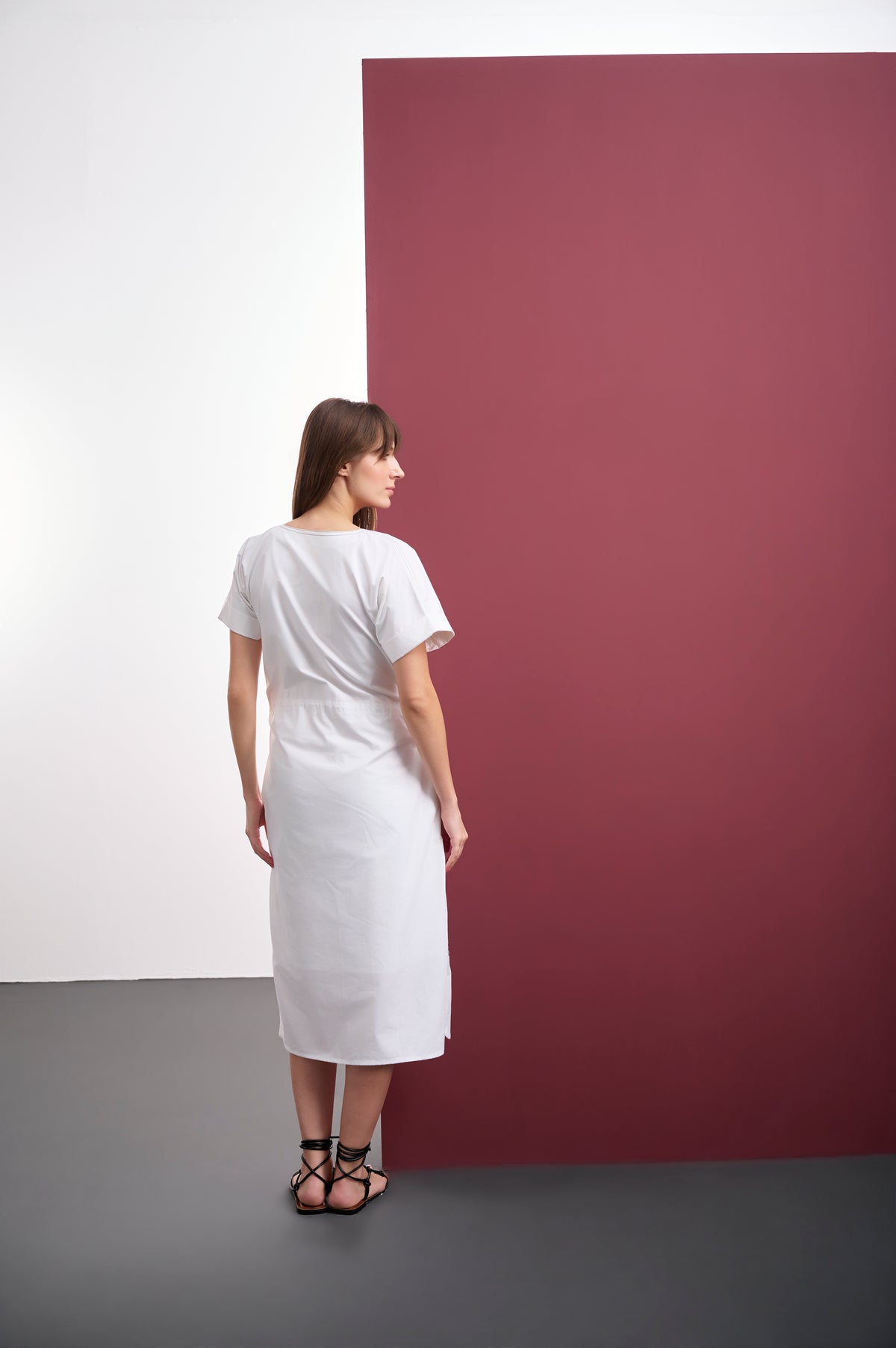 WHITE COTTON MIDI DRESS WITH MARILYN MONROE SEQUIN EMBROIDERY