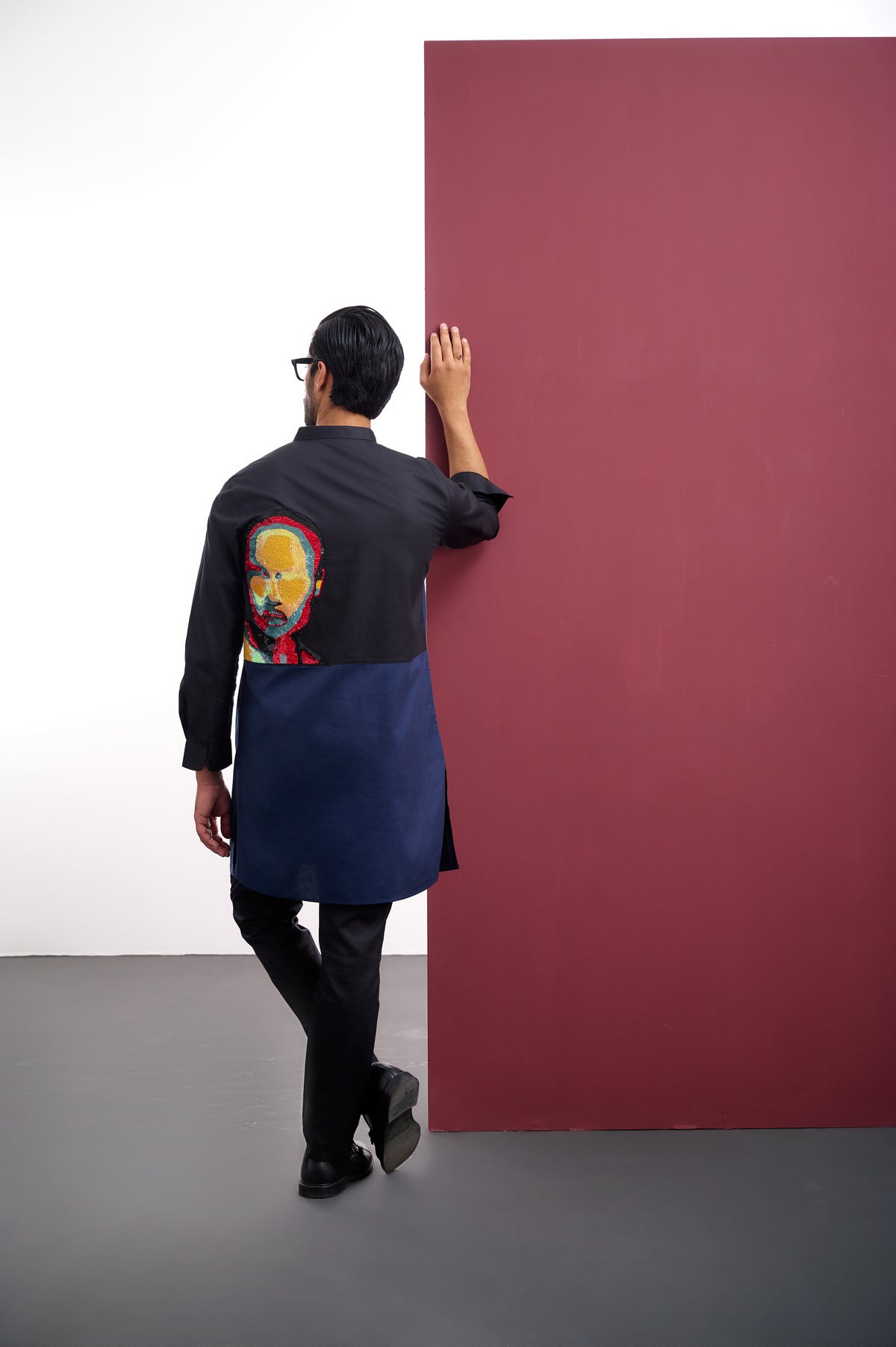 NAVY & BLACK KURTA WITH SEQUIN FACE EMBROIDERY