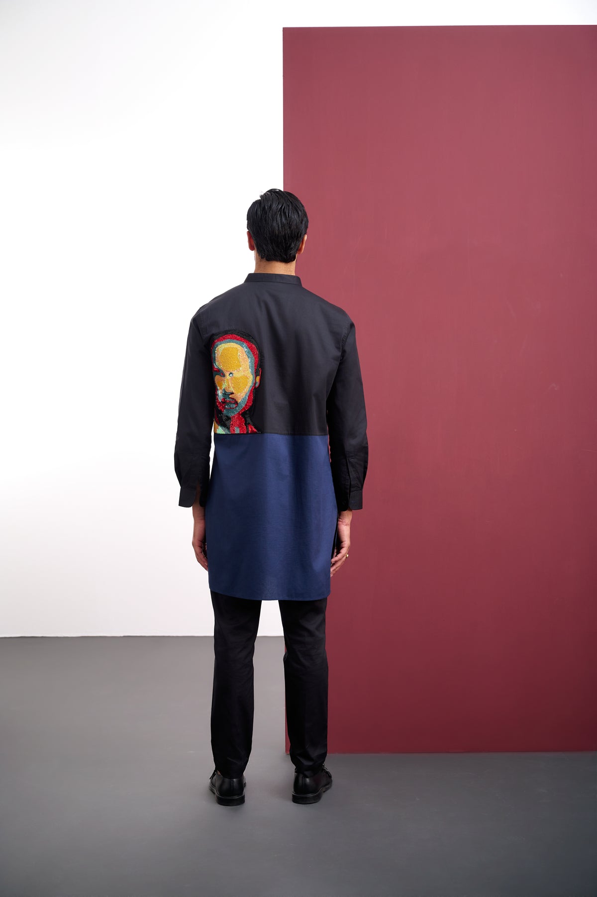 NAVY & BLACK KURTA WITH SEQUIN FACE EMBROIDERY