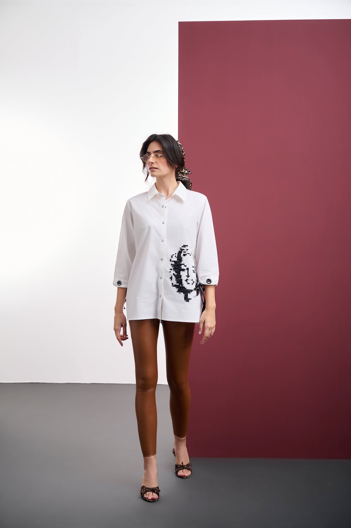 WHITE COTTON MARILYN MONROE EMBROIDERED SHIRT