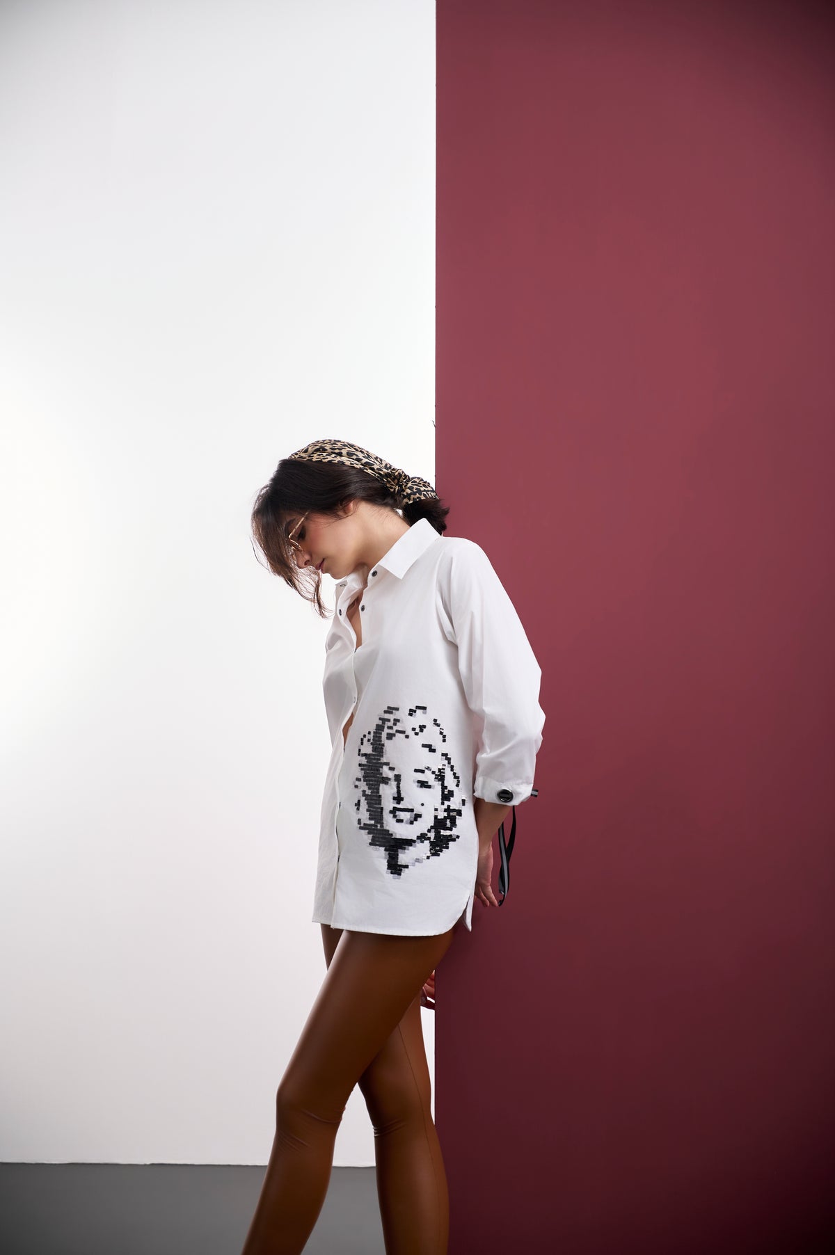 WHITE COTTON MARILYN MONROE EMBROIDERED SHIRT