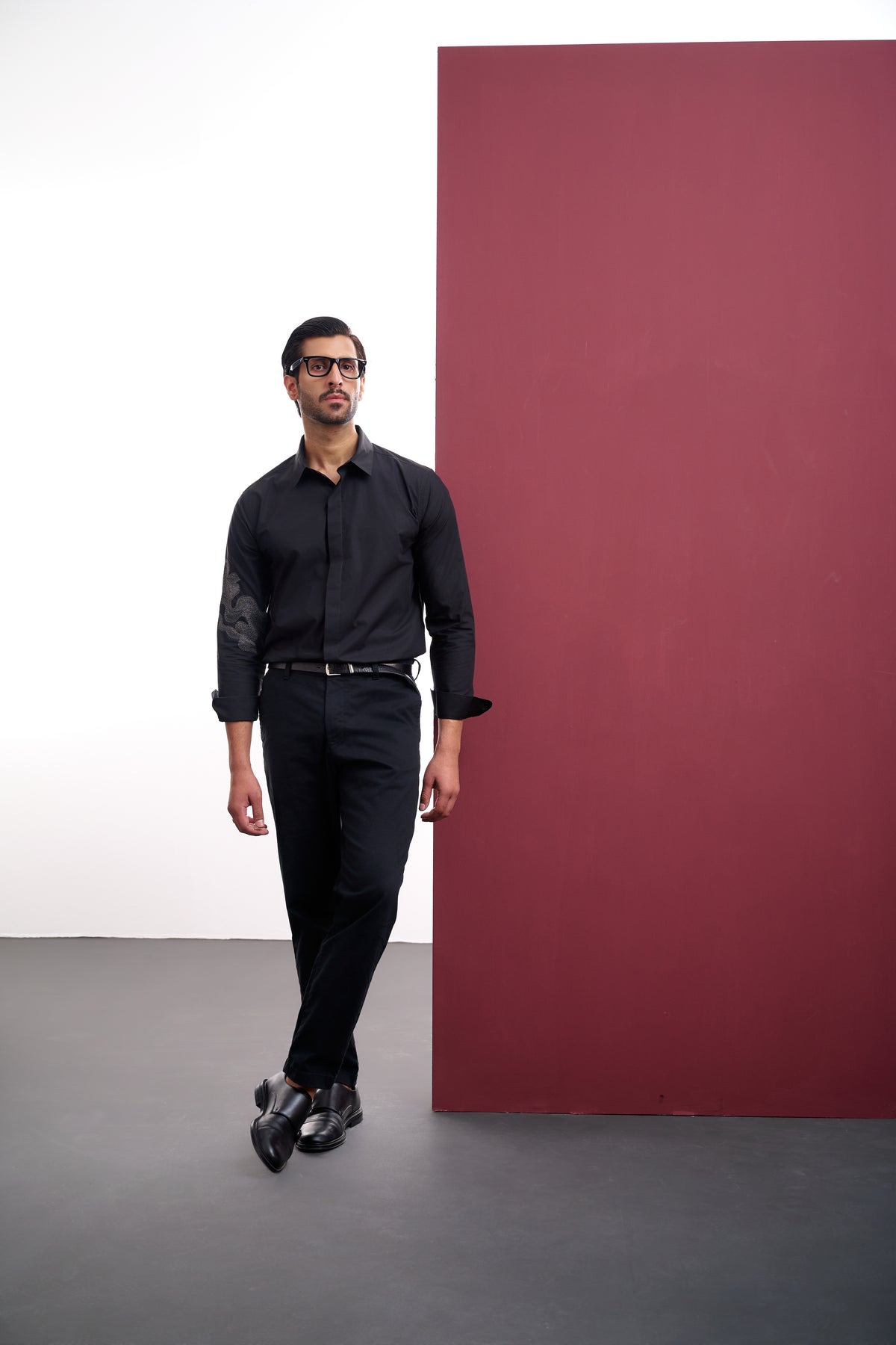 BLACK COTTON SHIRT WITH KANTHA EMBROIDERY