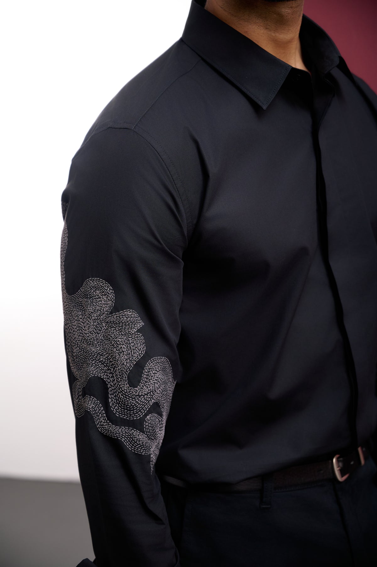 BLACK COTTON SHIRT WITH KANTHA EMBROIDERY
