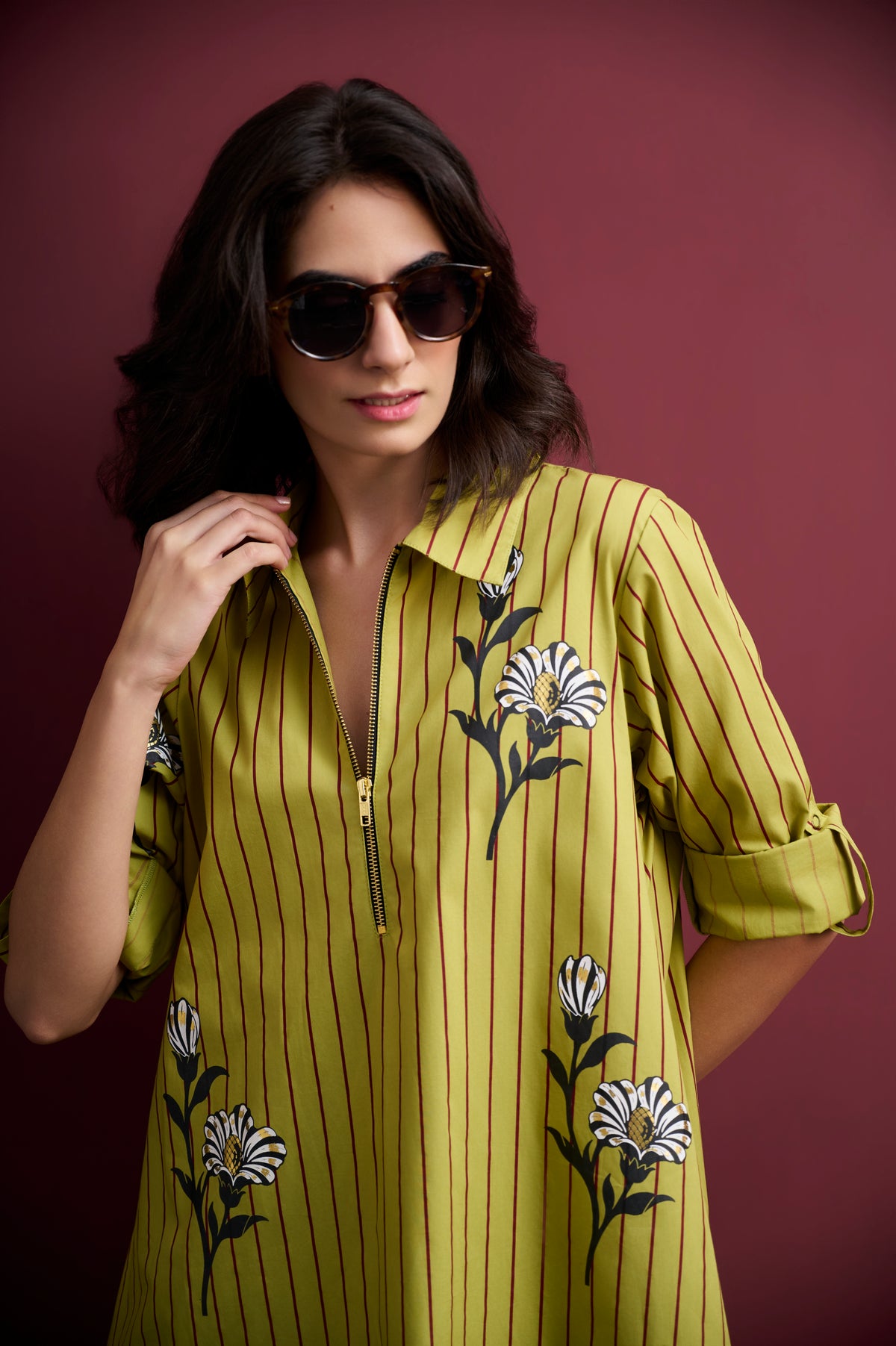 STRIPED HIGH-LOW TUNIC & POLKA FLARED PANT CO-ORD SET