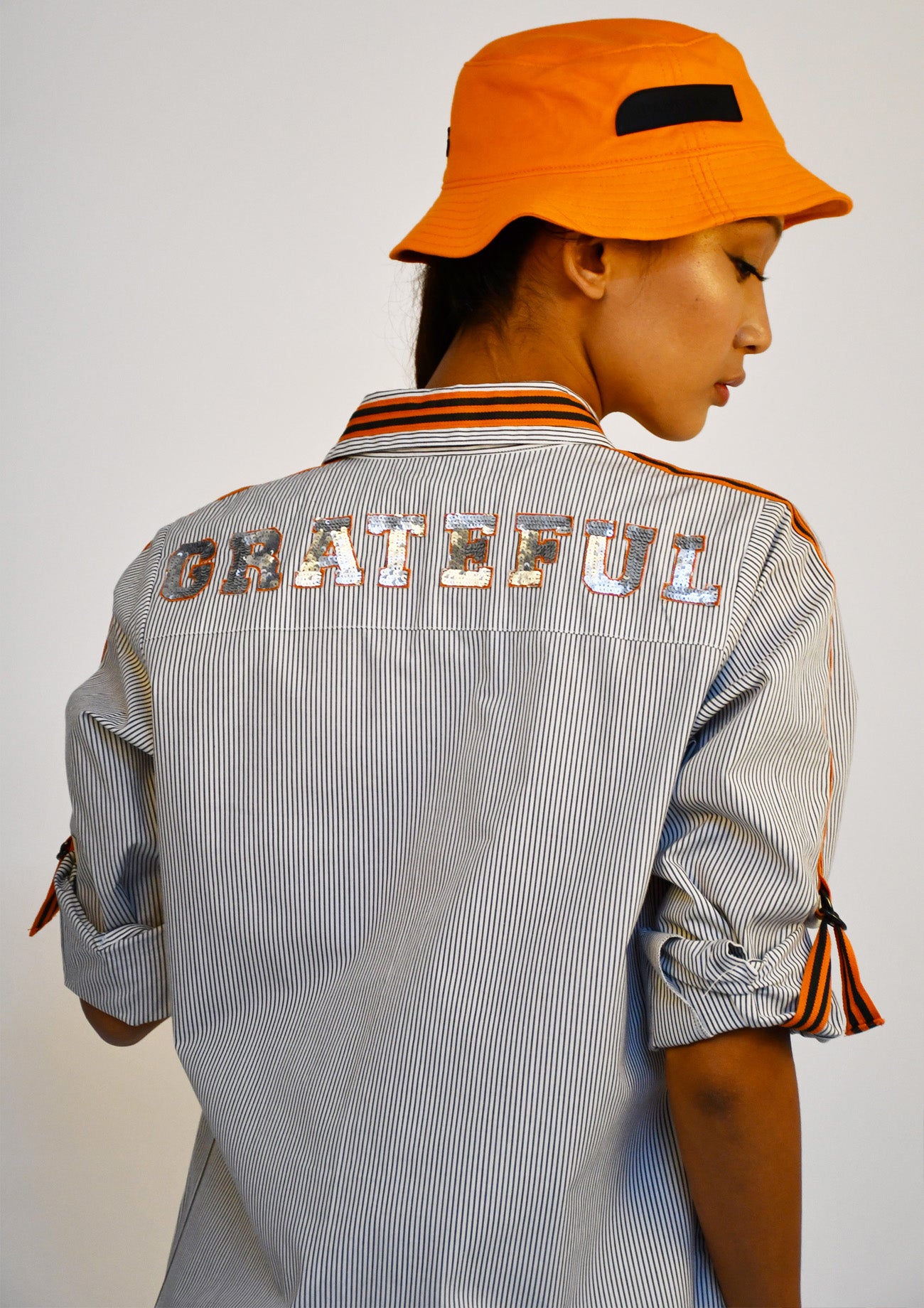 Black and White Stripe Shirt with Embroidery