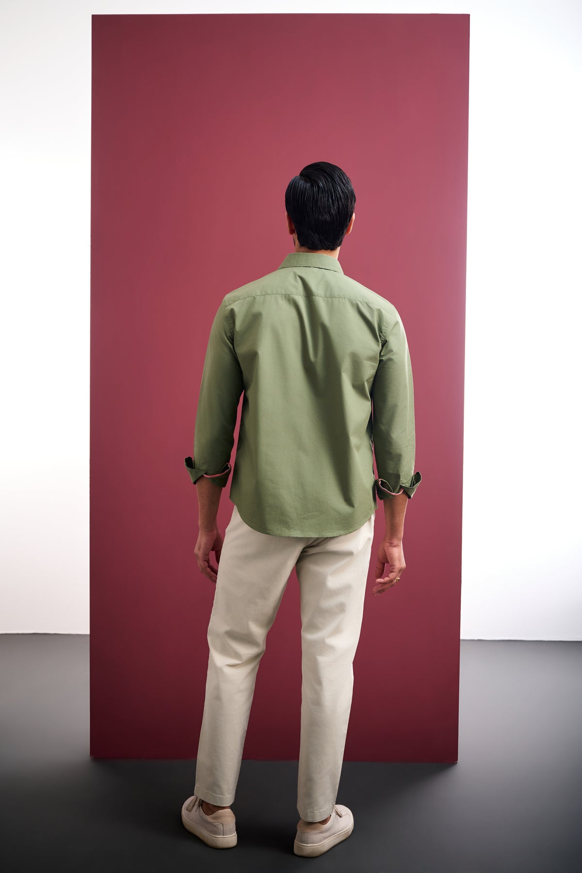 OLIVE COTTON SHIRT WITH HAND EMBROIDERY