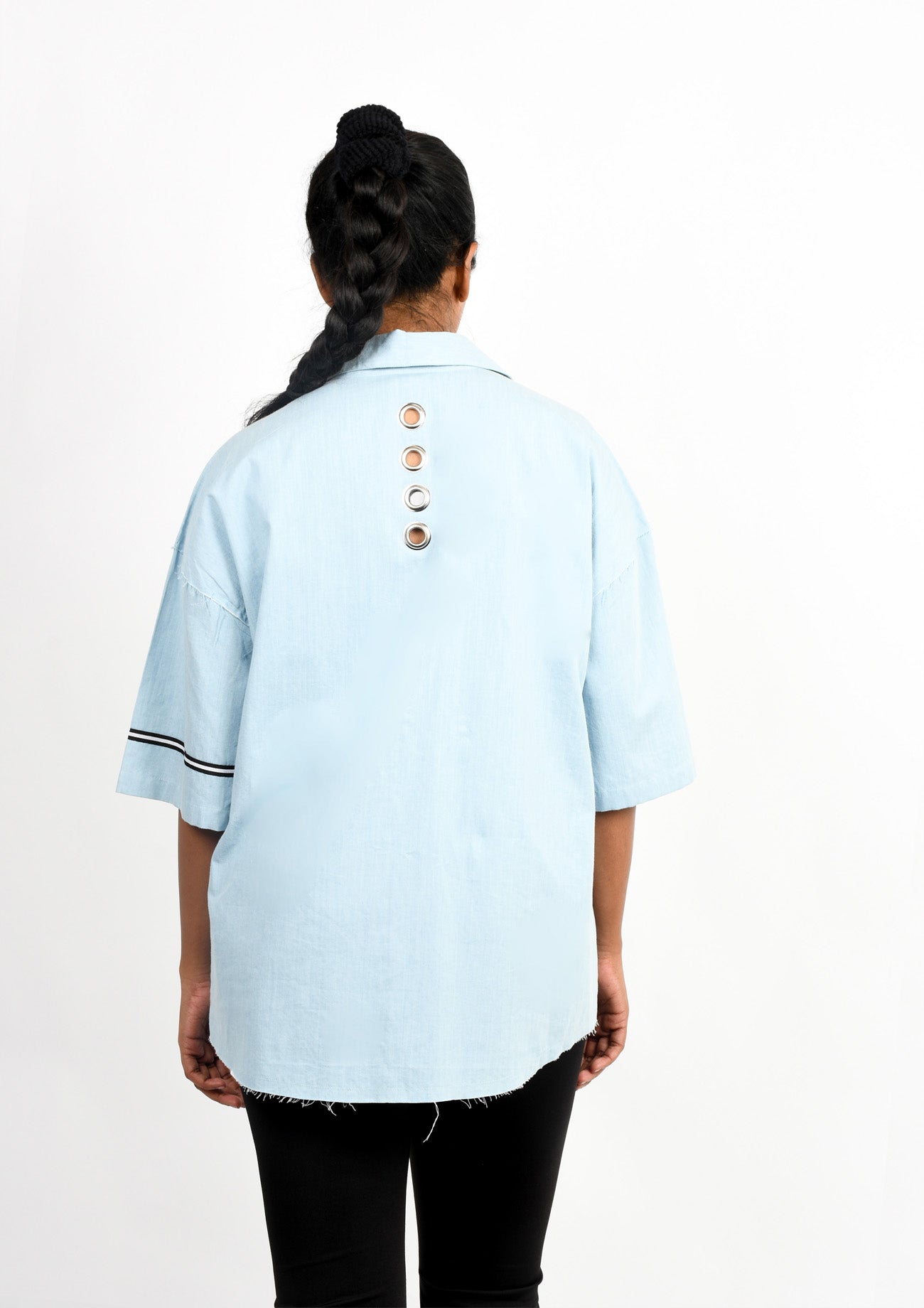 Ice Denim Oversize Shirt with Beaded Embroidery