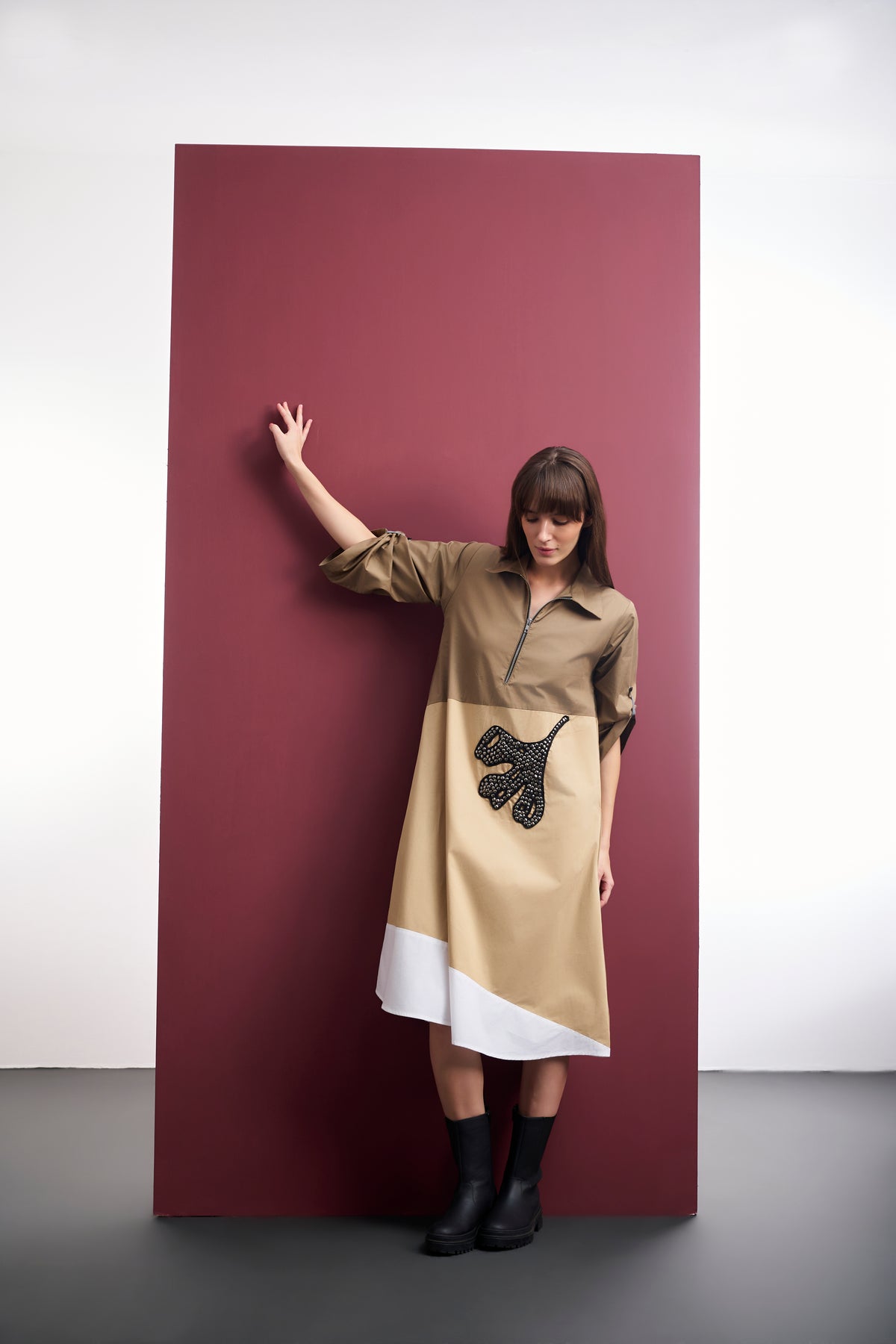 COLORBLOCK COTTON A-LINE MIDI DRESS
