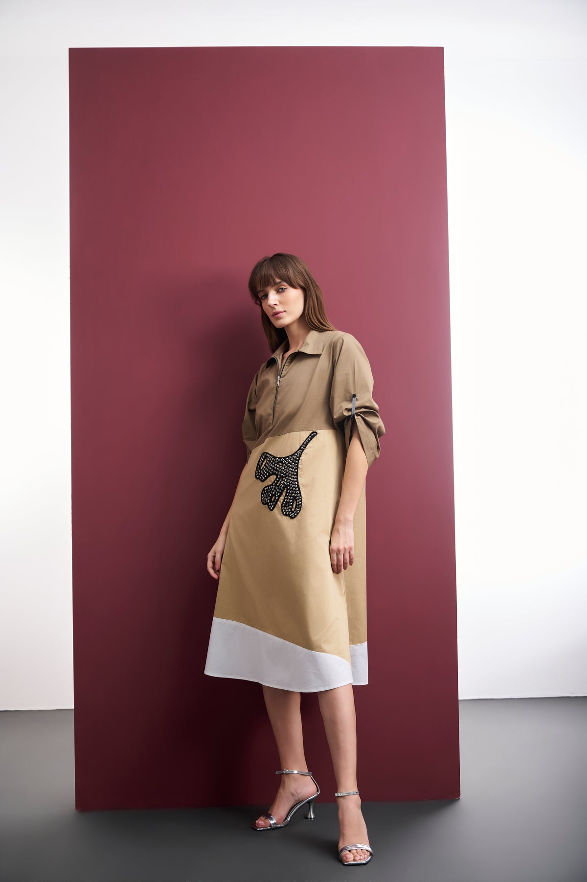 COLORBLOCK COTTON A-LINE MIDI DRESS