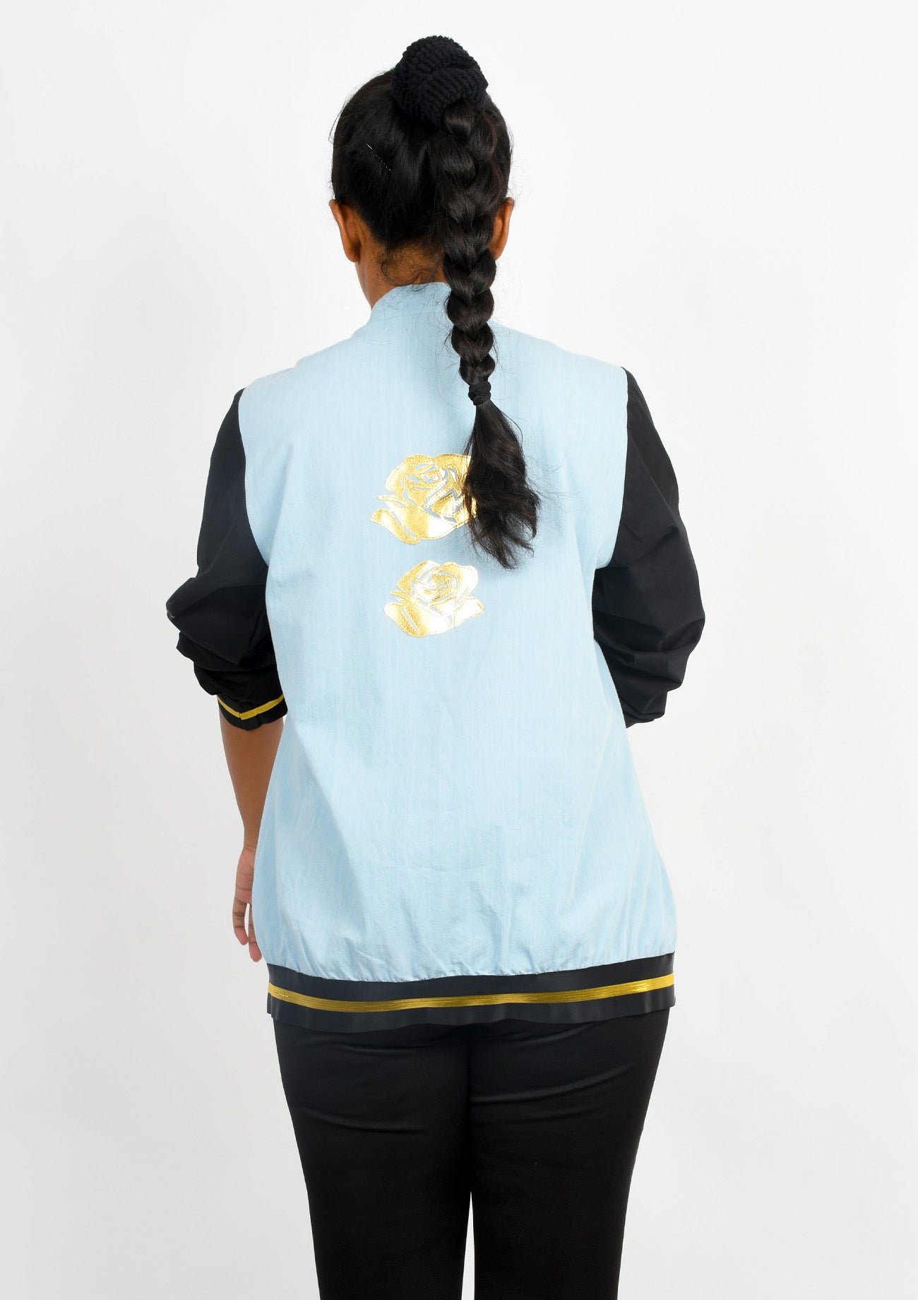 Ice Denim Bomber with contrast sleeves