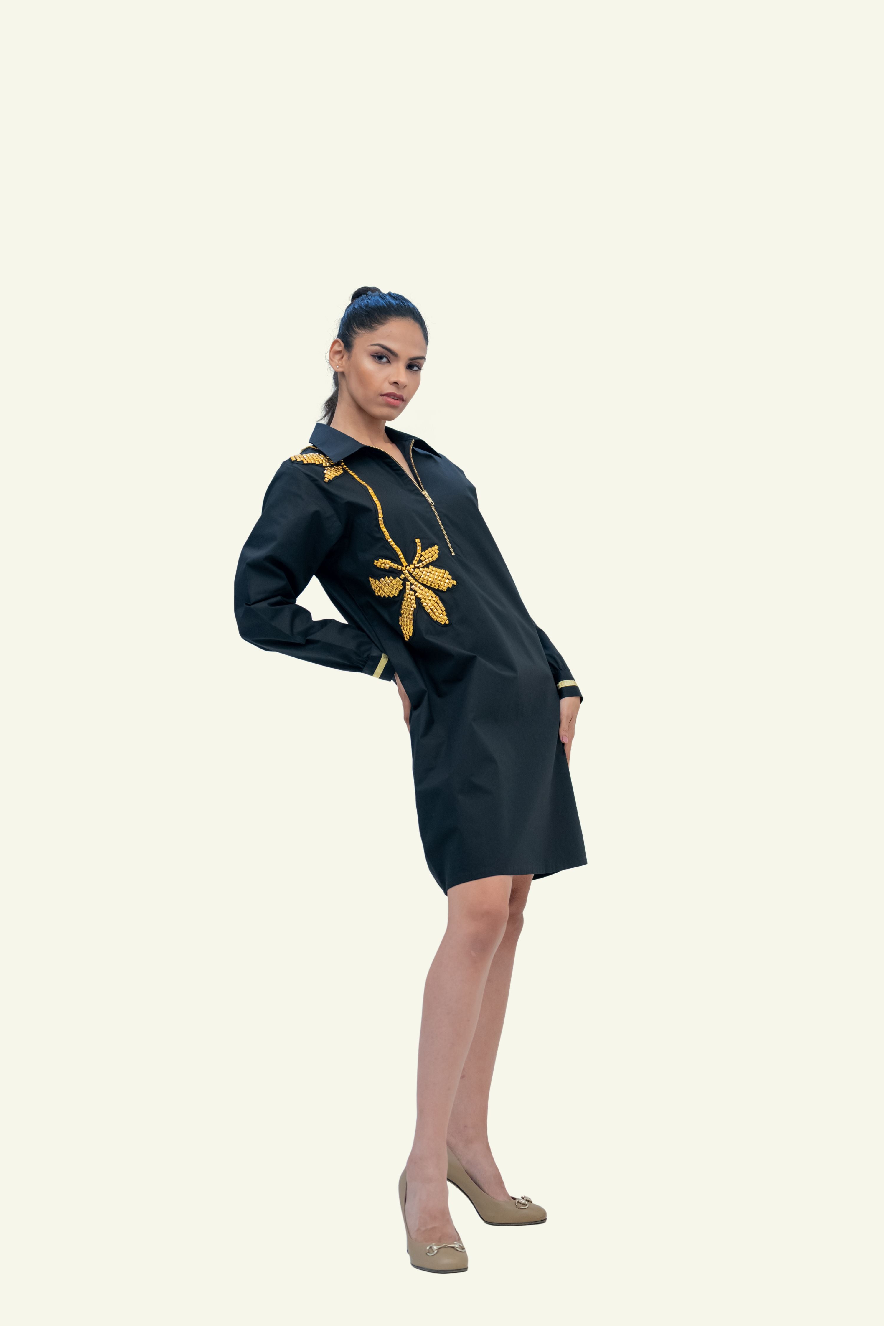 Black Cotton Dress with Stud Work