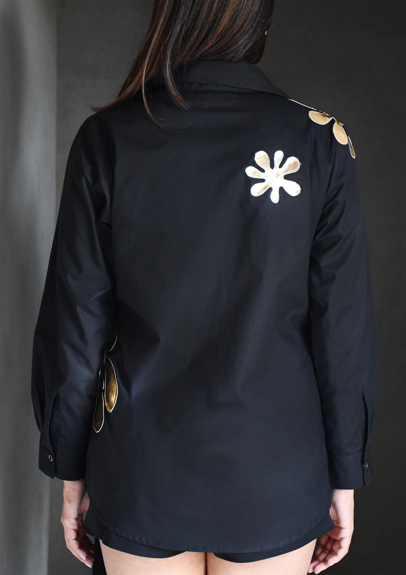 Black Comfort Fit Cotton Shirt with Applique Detailing