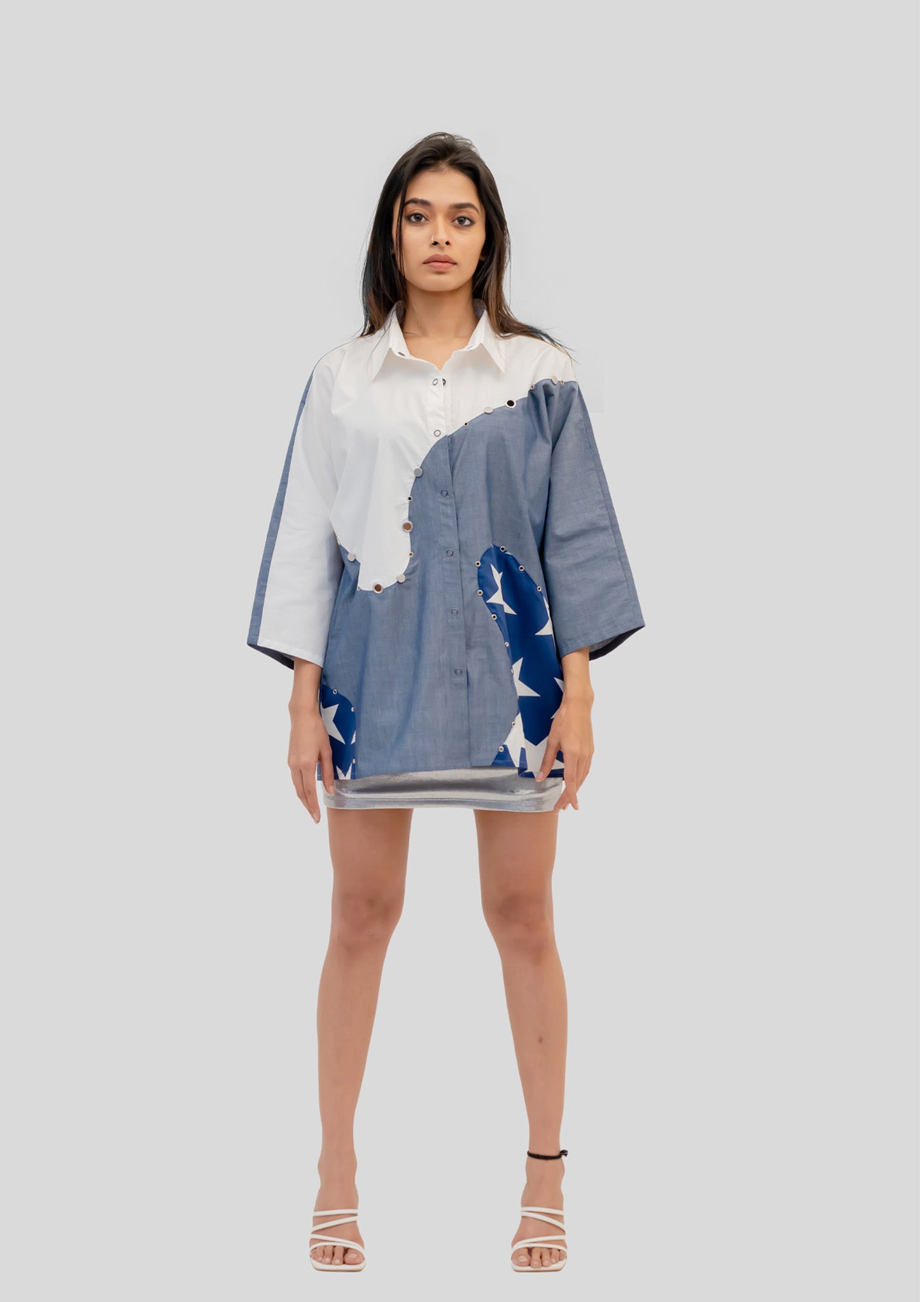 Cotton Combo Shirt with Stud Highlights
