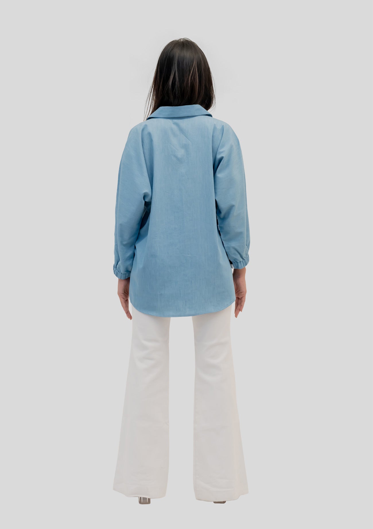 Blue Cotton Denim Shirt with Embroidery
