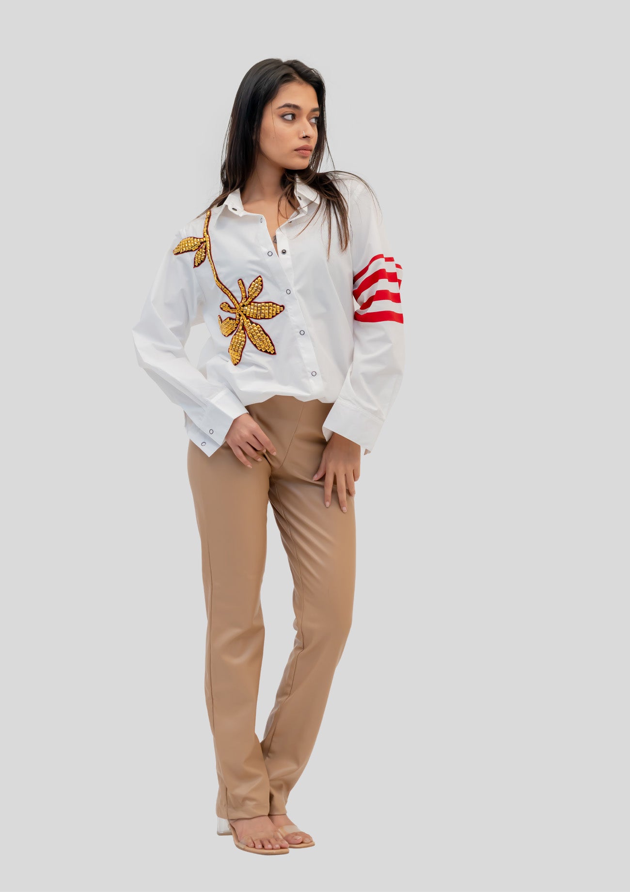 White Cotton Shirt with Embroidery