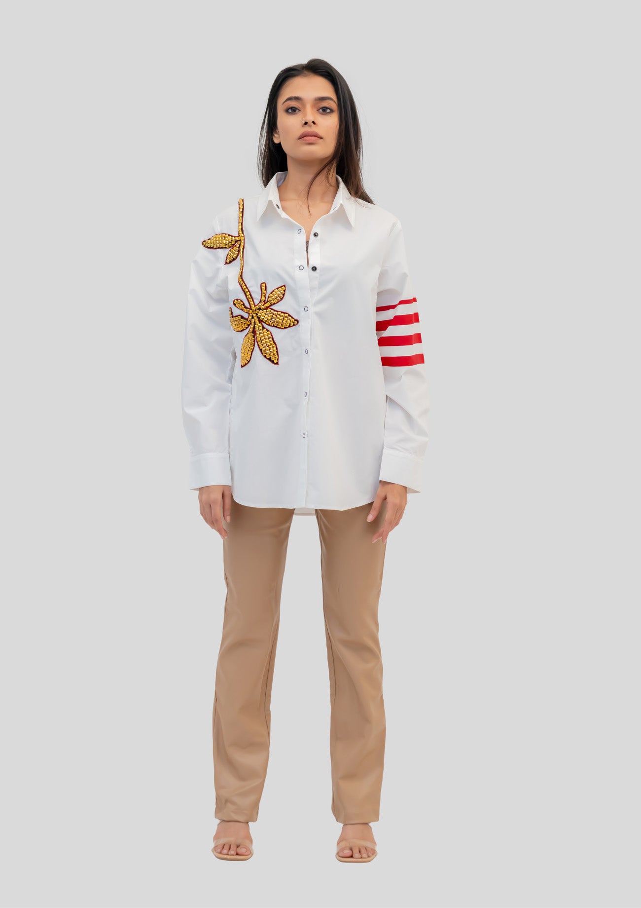 White Cotton Shirt with Embroidery