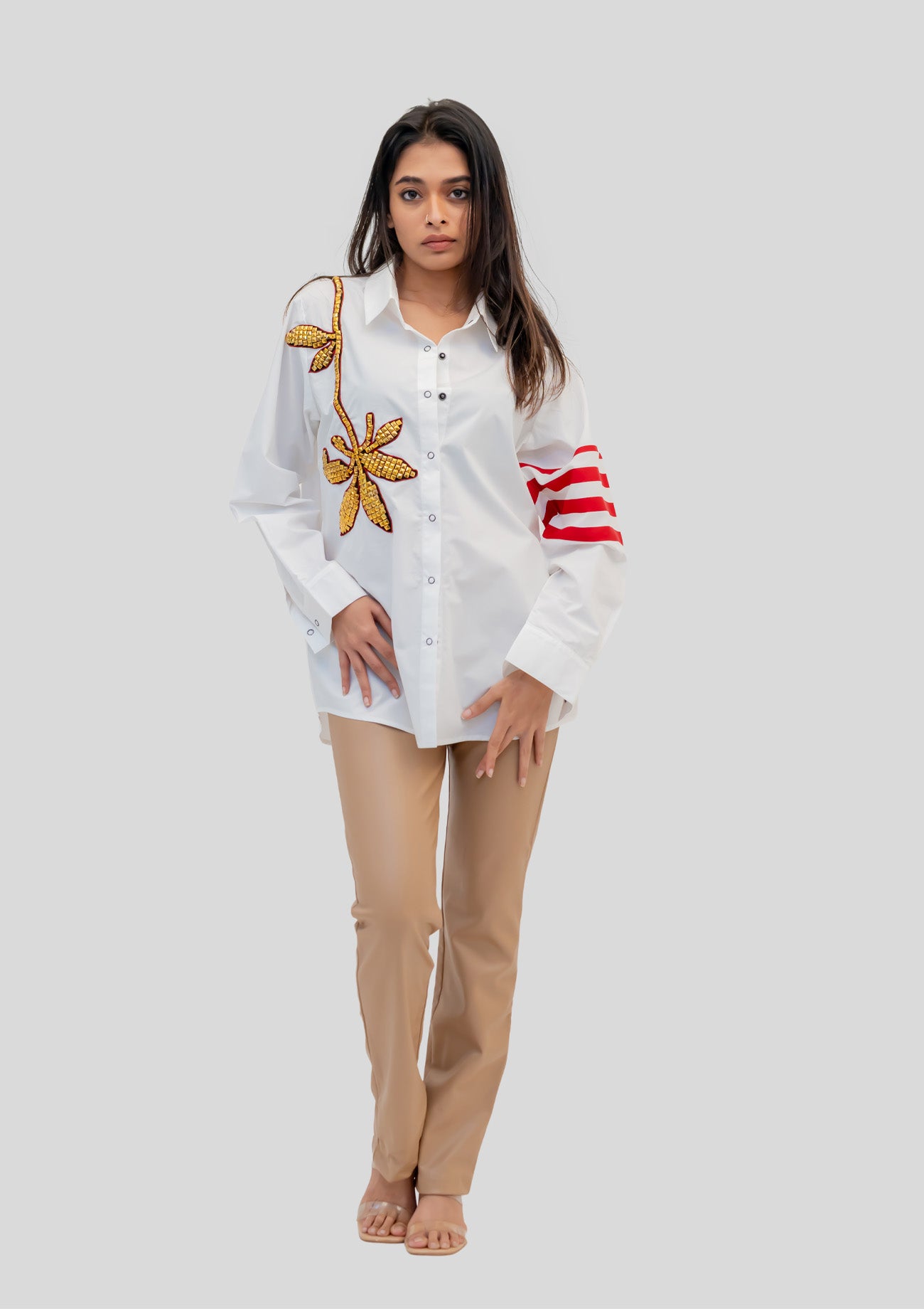 White Cotton Shirt with Embroidery